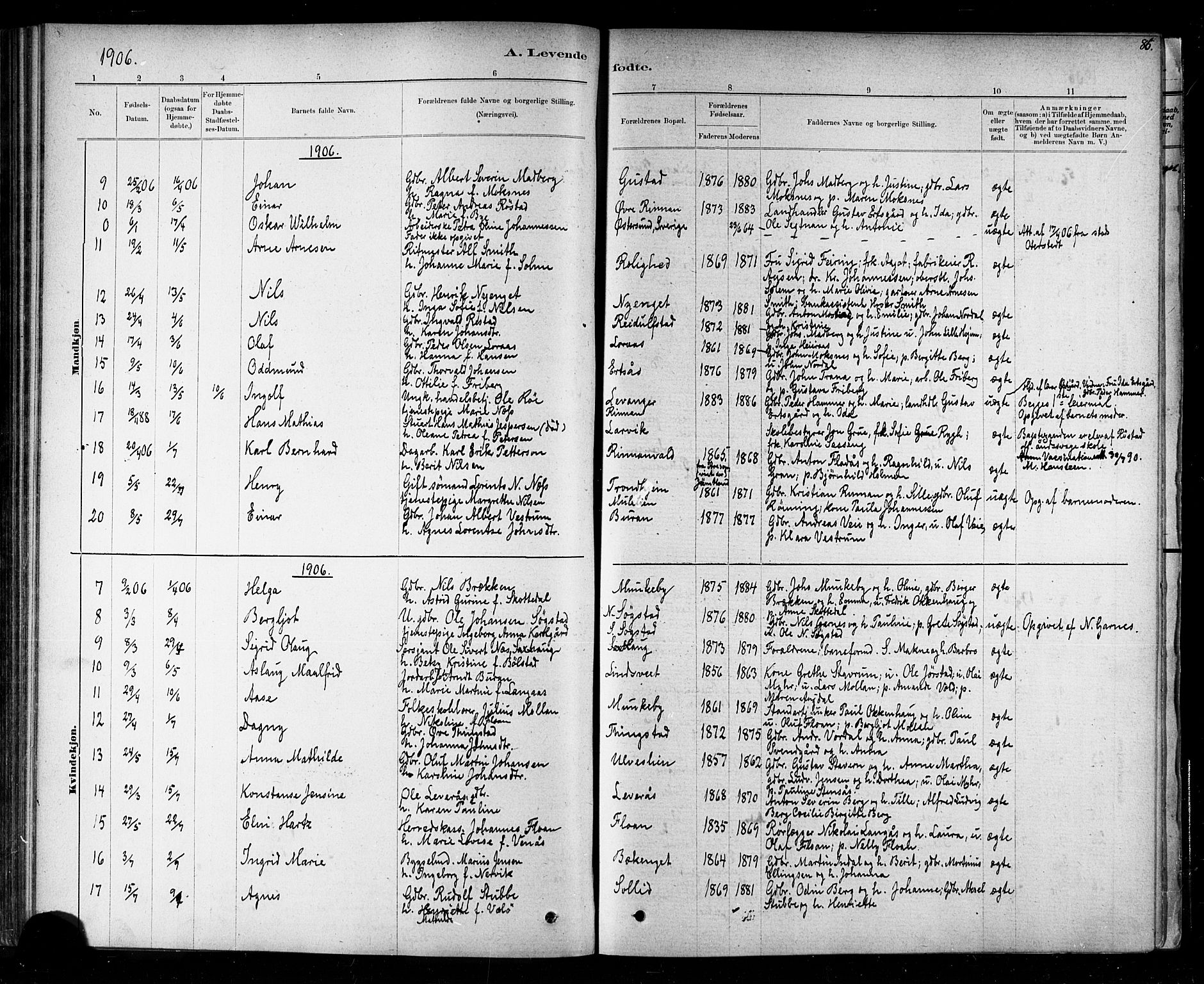 Ministerialprotokoller, klokkerbøker og fødselsregistre - Nord-Trøndelag, SAT/A-1458/721/L0208: Klokkerbok nr. 721C01, 1880-1917, s. 86