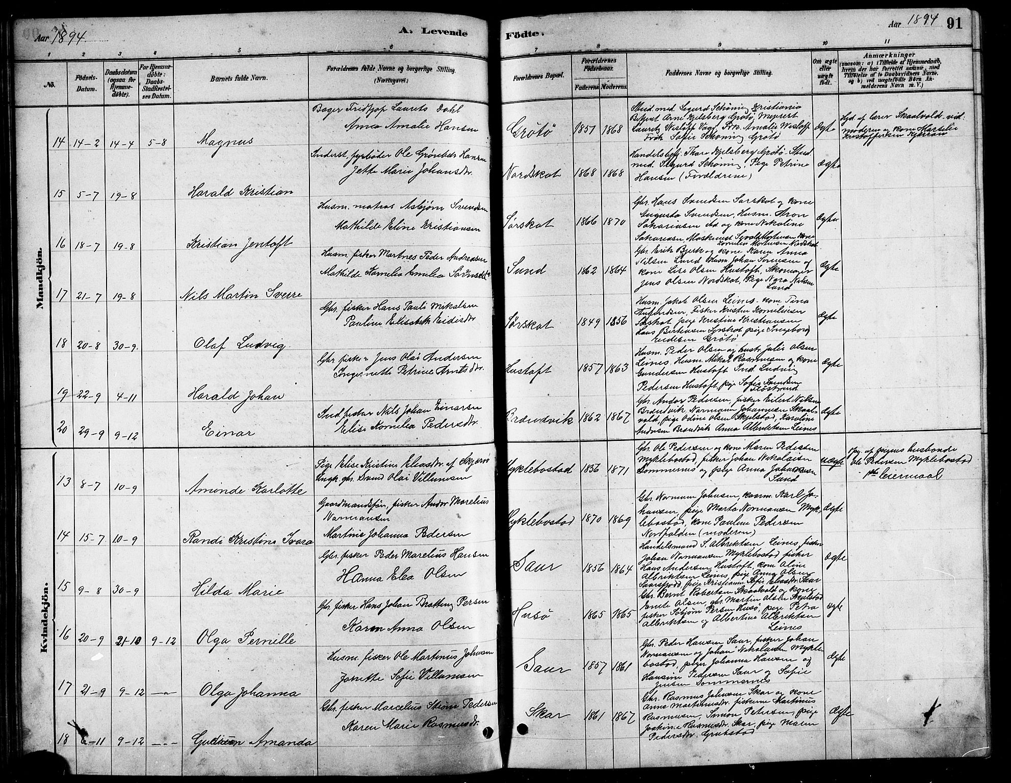 Ministerialprotokoller, klokkerbøker og fødselsregistre - Nordland, AV/SAT-A-1459/857/L0828: Klokkerbok nr. 857C03, 1879-1908, s. 91