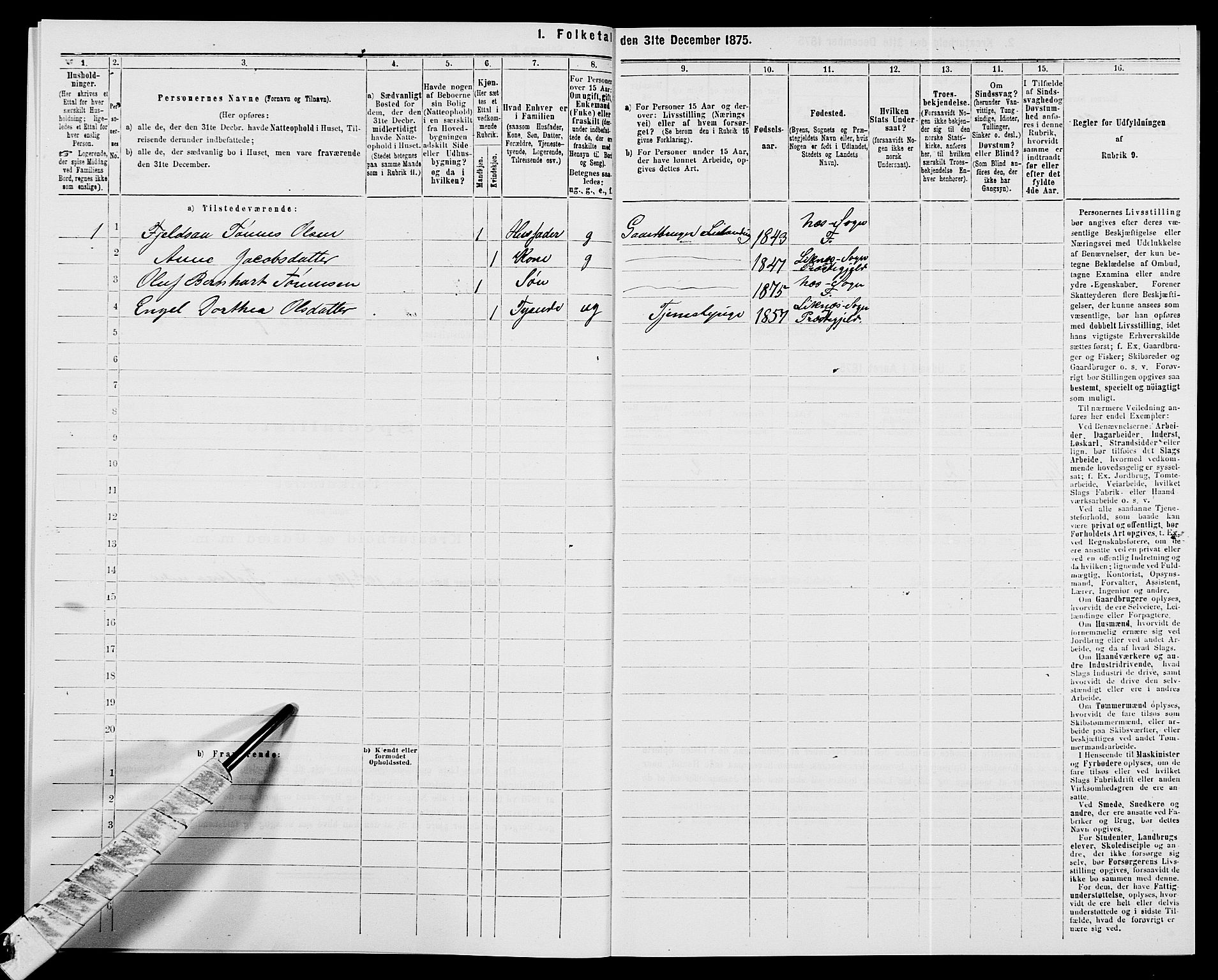 SAK, Folketelling 1875 for 1042L Flekkefjord prestegjeld, Nes sokn og Hidra sokn, 1875, s. 874