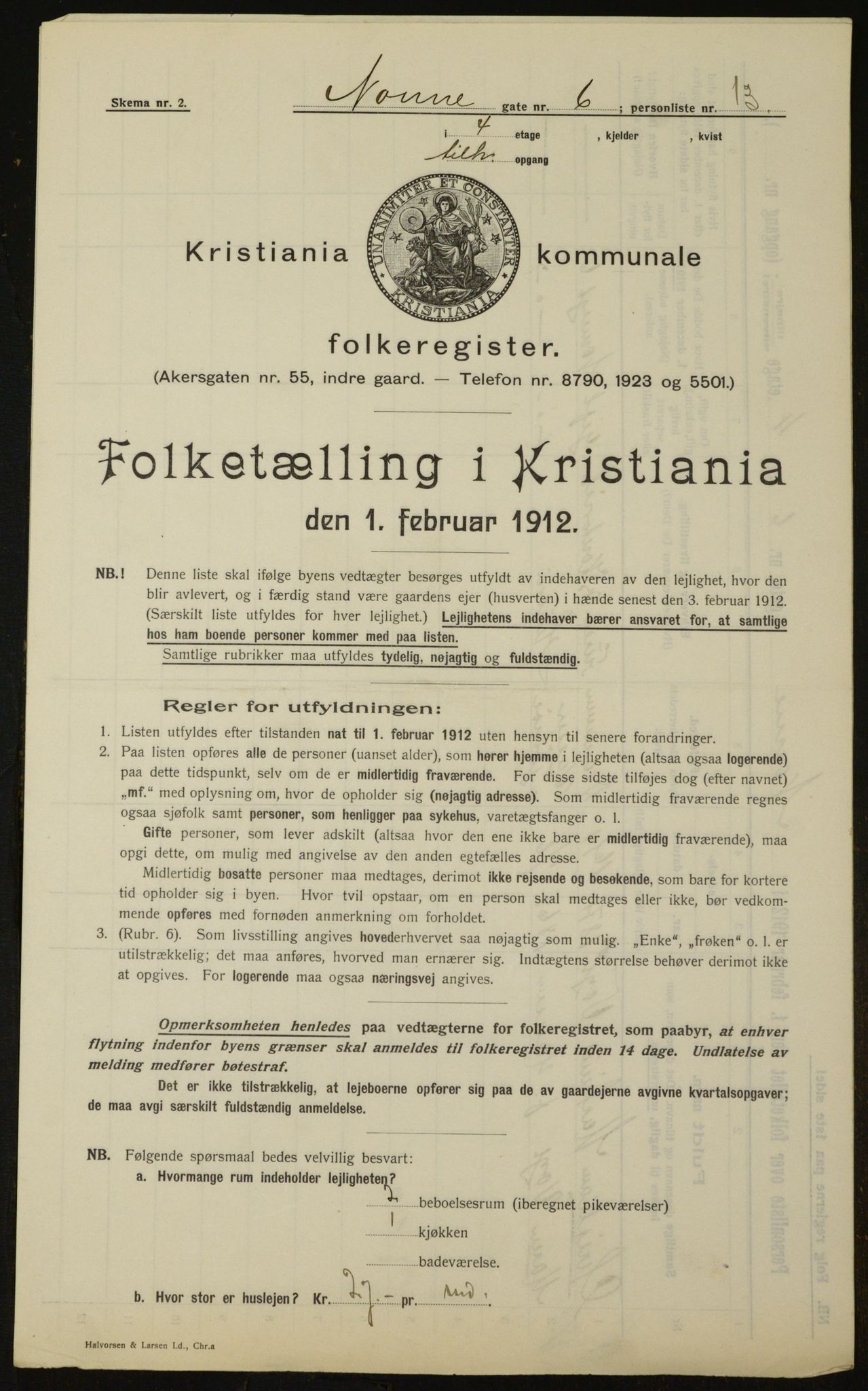 OBA, Kommunal folketelling 1.2.1912 for Kristiania, 1912, s. 72002