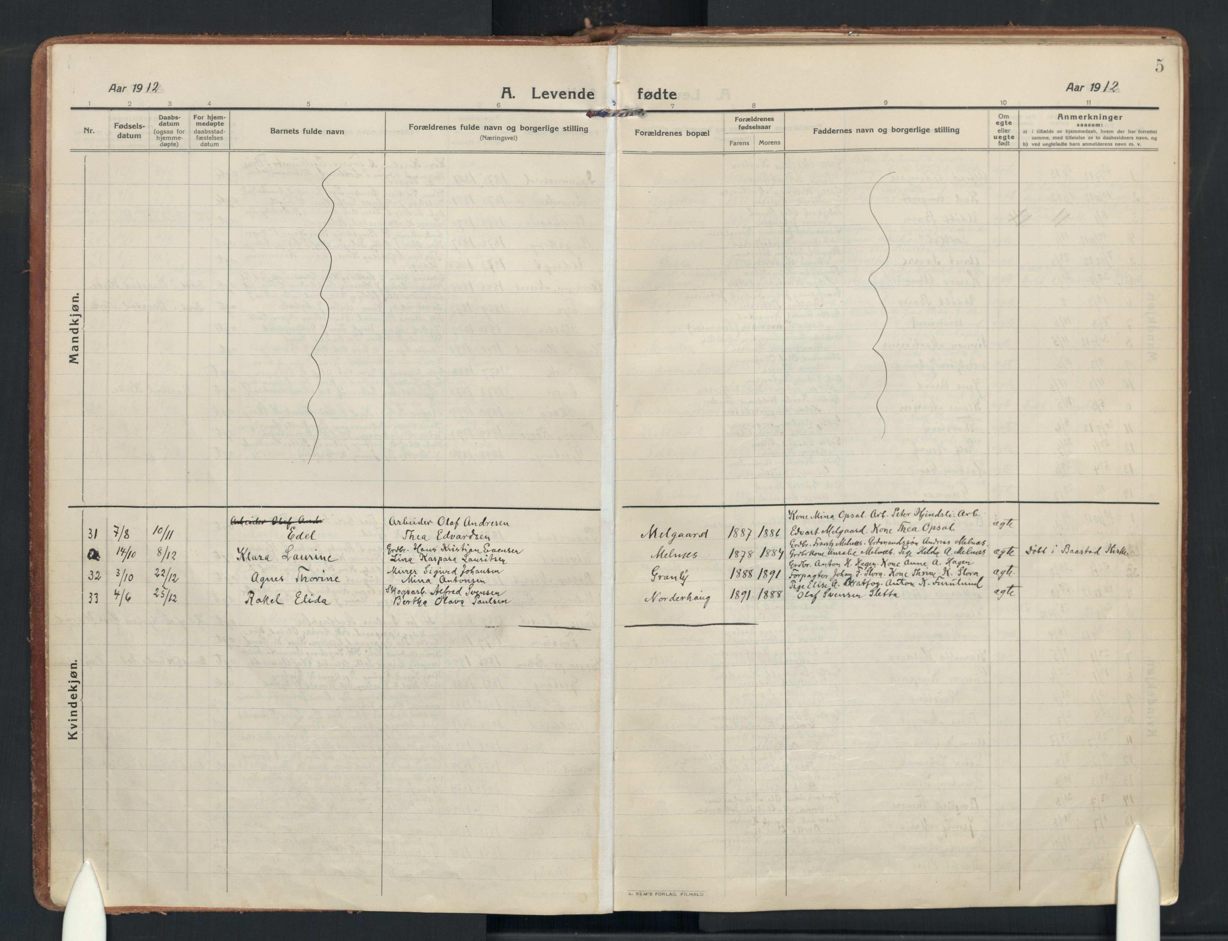 Enebakk prestekontor Kirkebøker, SAO/A-10171c/F/Fa/L0019: Ministerialbok nr. I 19, 1912-1935, s. 5