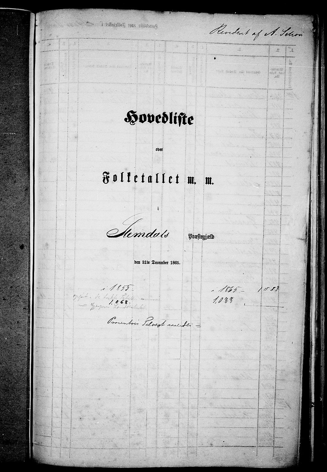 RA, Folketelling 1865 for 0811P Slemdal prestegjeld, 1865, s. 1