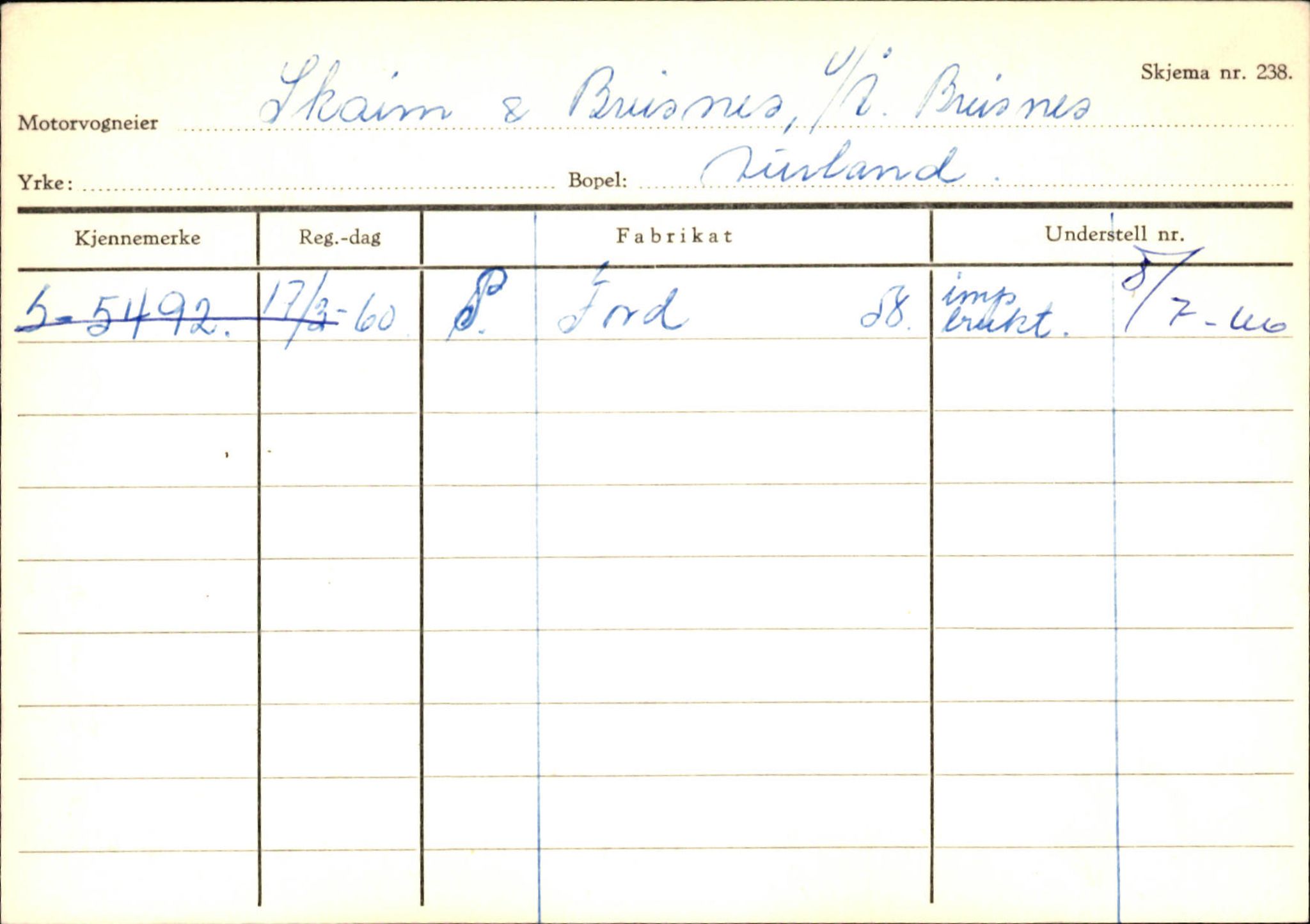 Statens vegvesen, Sogn og Fjordane vegkontor, AV/SAB-A-5301/4/F/L0125: Eigarregister Sogndal V-Å. Aurland A-Å. Fjaler A-N, 1945-1975, s. 1000