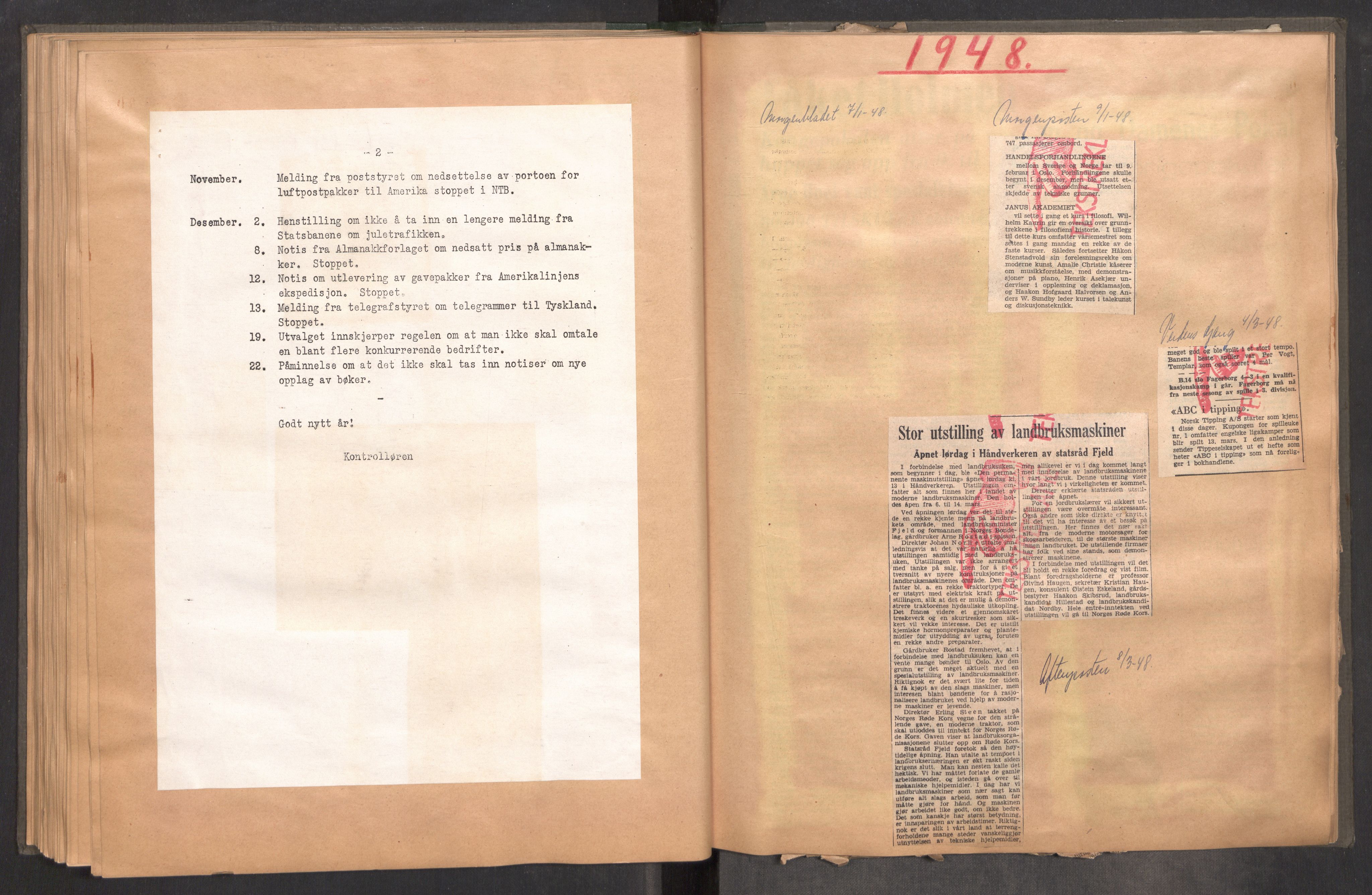 Tekstreklameutvalget, RA/PA-0854/A/Aa/L0004: Kvartalsrapporter om virksomheten, 1940-1951