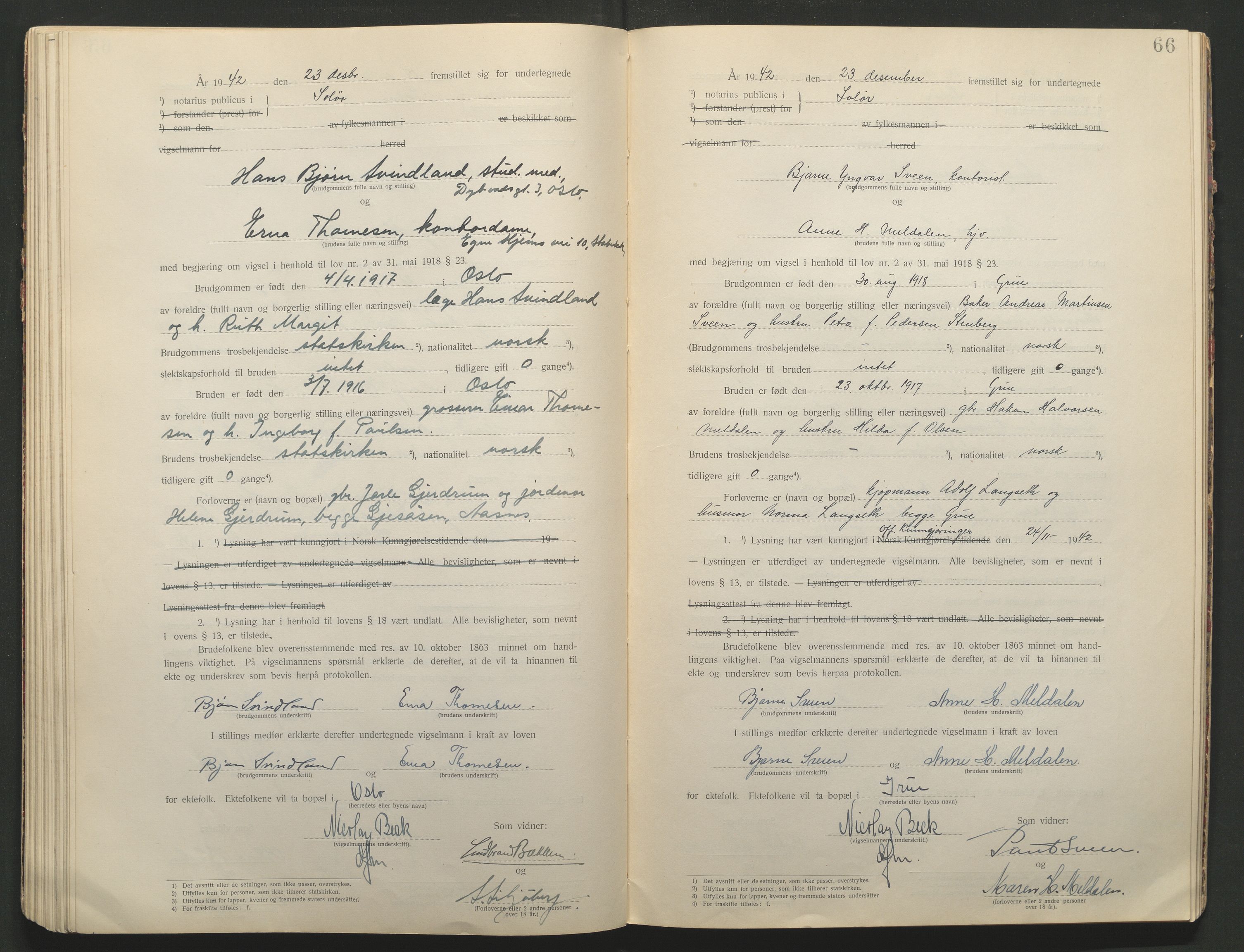 Solør tingrett, AV/SAH-TING-008/L/Lb/L0001: Vigselprotokoll, 1920-1943, s. 66