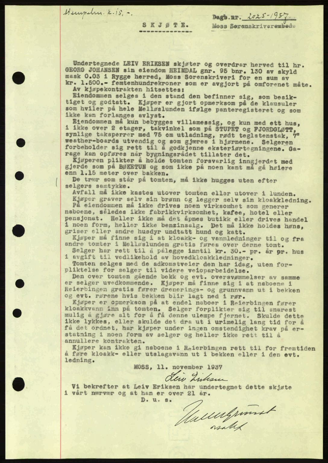 Moss sorenskriveri, SAO/A-10168: Pantebok nr. A3, 1937-1938, Dagboknr: 2025/1937
