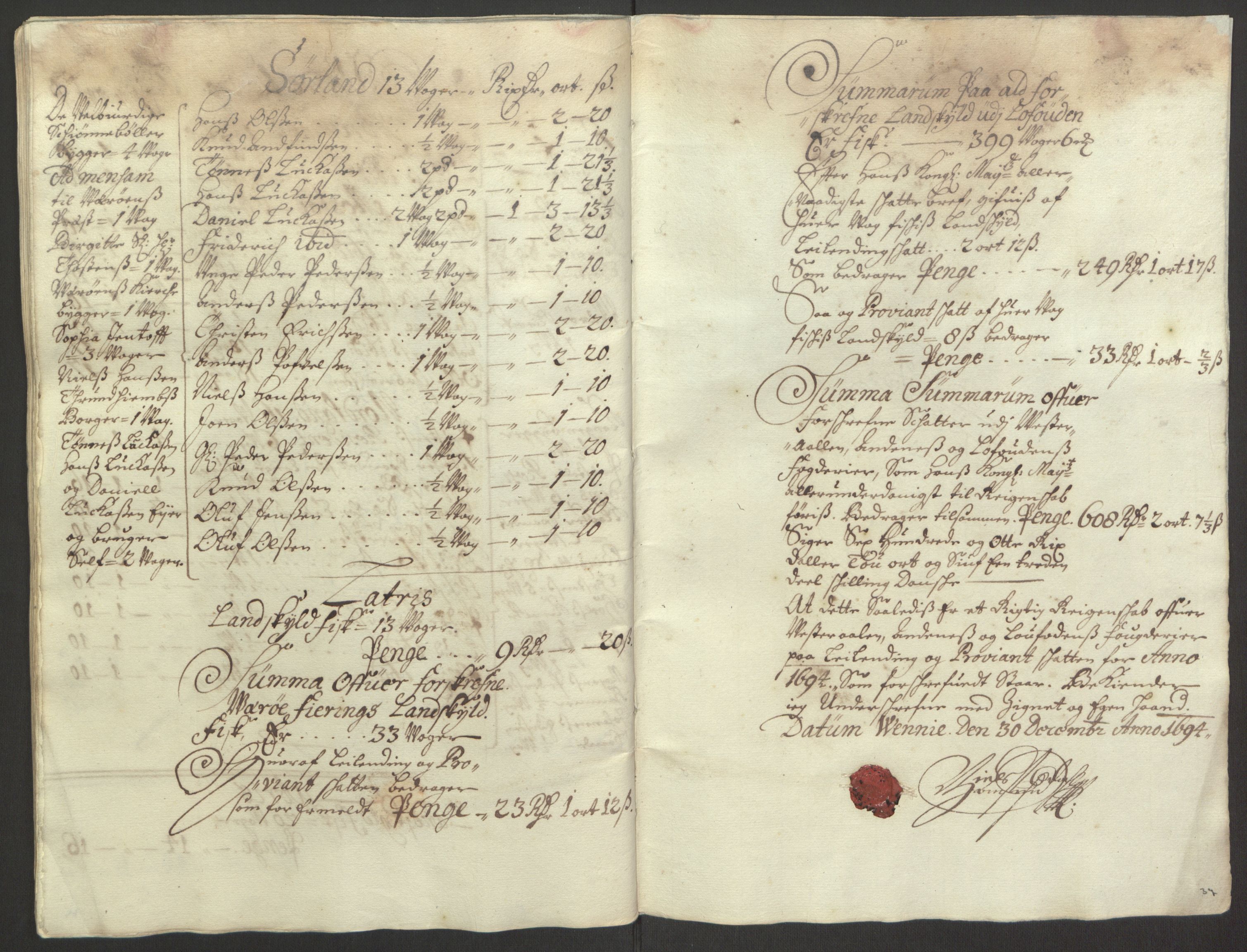 Rentekammeret inntil 1814, Reviderte regnskaper, Fogderegnskap, RA/EA-4092/R67/L4677: Fogderegnskap Vesterålen, Andenes og Lofoten, 1694-1695, s. 51