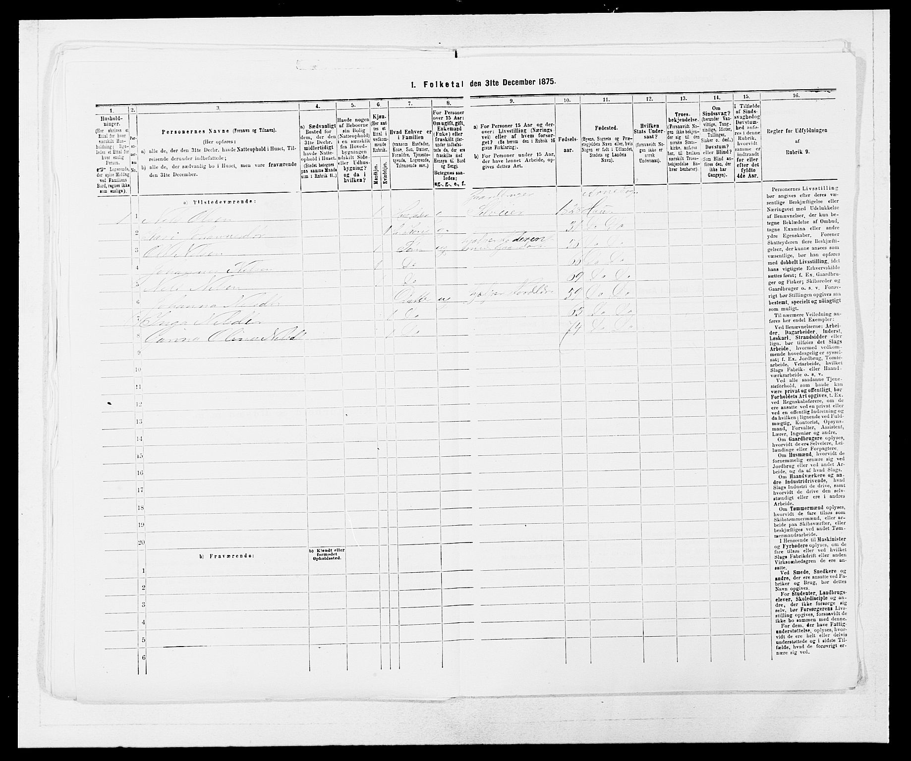 SAB, Folketelling 1875 for 1250P Haus prestegjeld, 1875, s. 1167