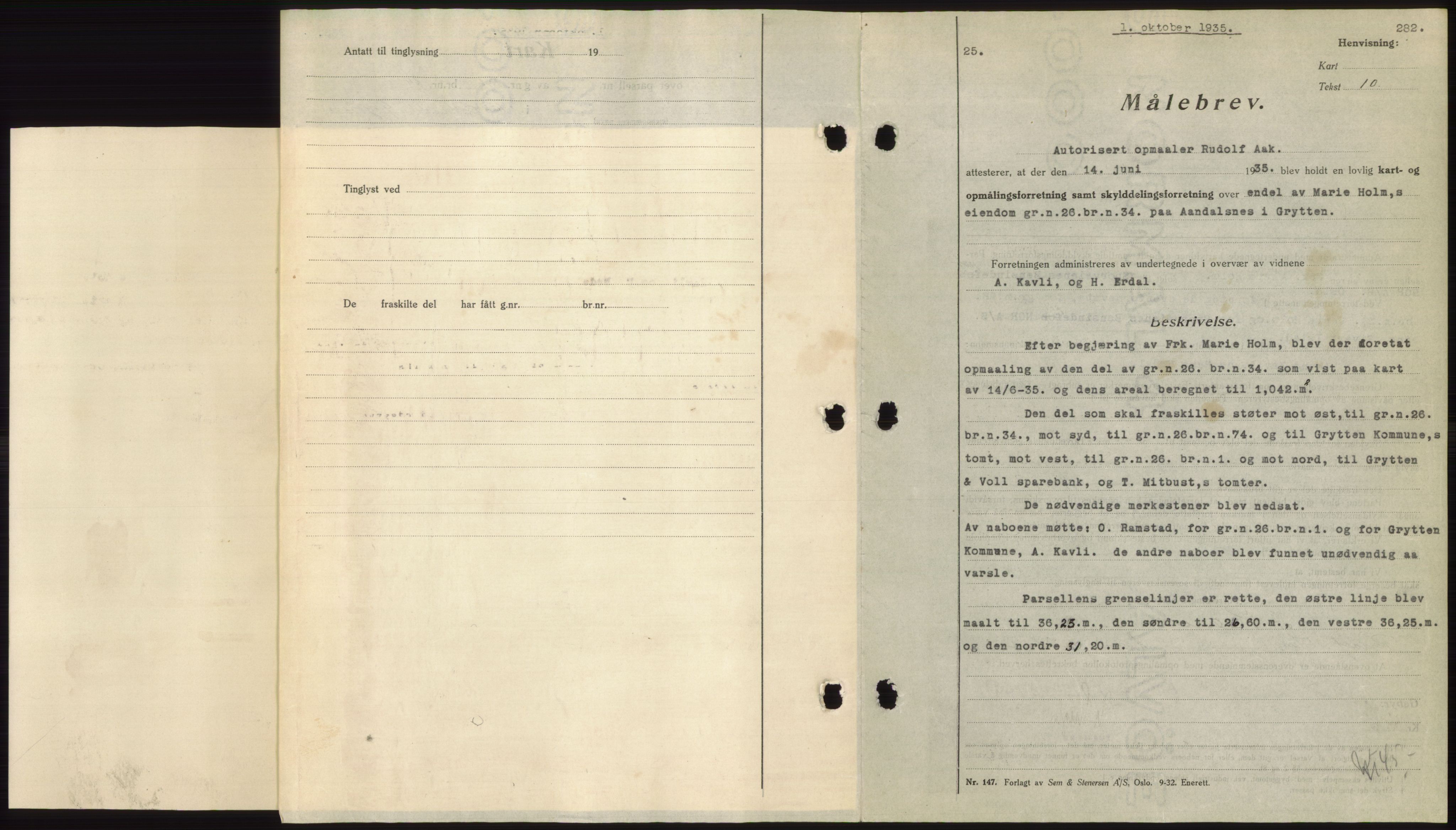 Romsdal sorenskriveri, AV/SAT-A-4149/1/2/2C/L0067: Pantebok nr. 61, 1935-1935, Tingl.dato: 01.10.1935