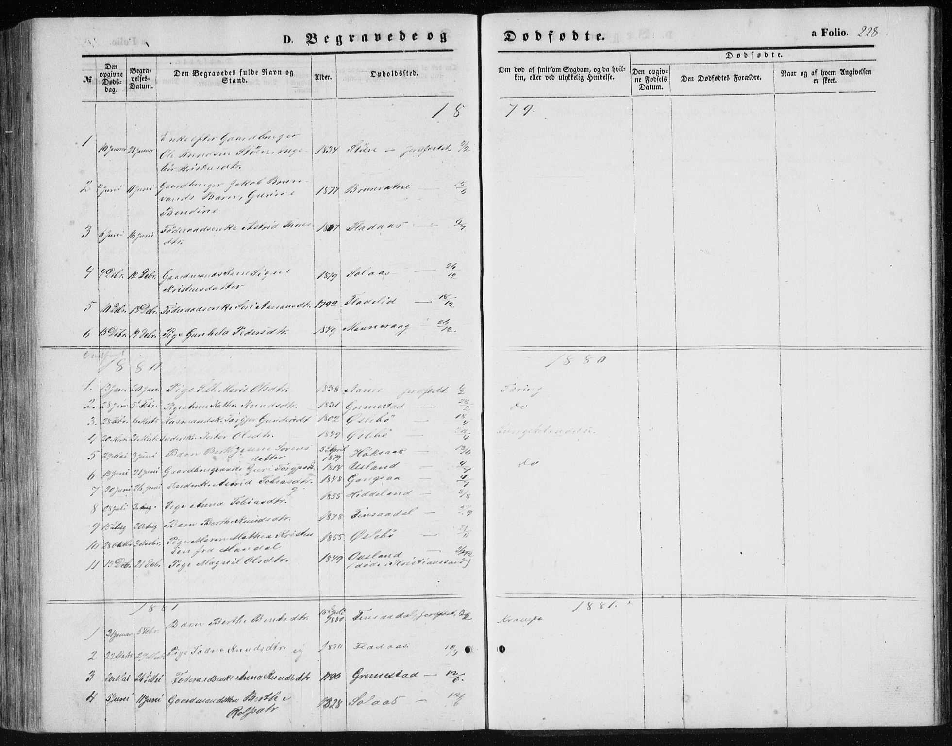 Holum sokneprestkontor, SAK/1111-0022/F/Fb/Fbc/L0002: Klokkerbok nr. B 2, 1860-1882, s. 228