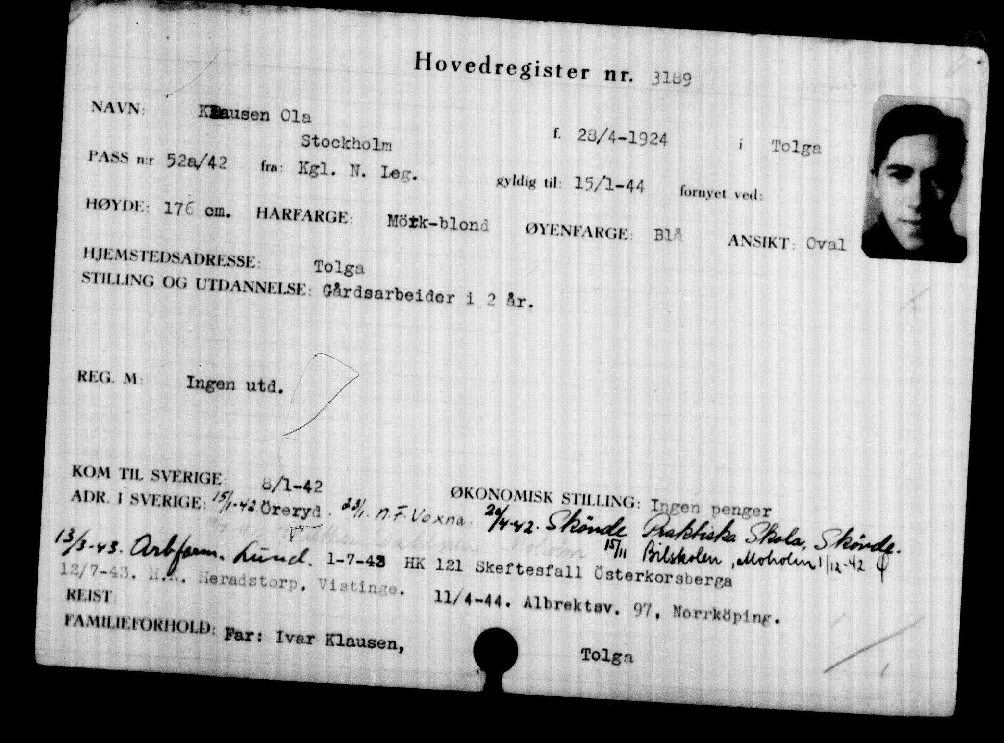 Utenriksstasjonene, Legasjonen i Stockholm, Flyktningkontoret, AV/RA-S-6753/V/Va/L0003: Kjesäterkartoteket, flyktninger med registreringsnr. 2001-3495, 1940-1945, s. 1641