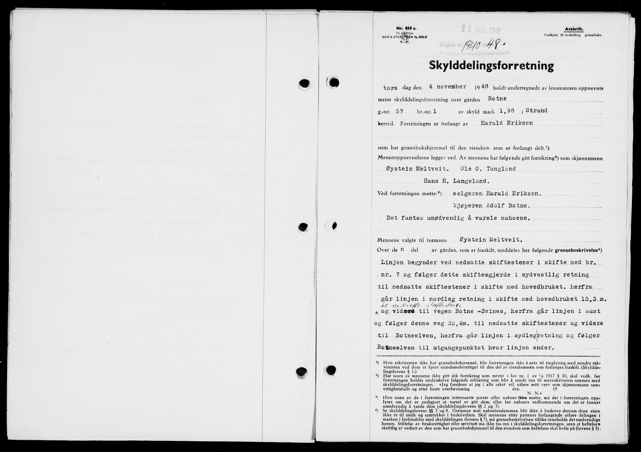 Ryfylke tingrett, SAST/A-100055/001/II/IIB/L0104: Pantebok nr. 83, 1948-1949, Dagboknr: 1940/1948