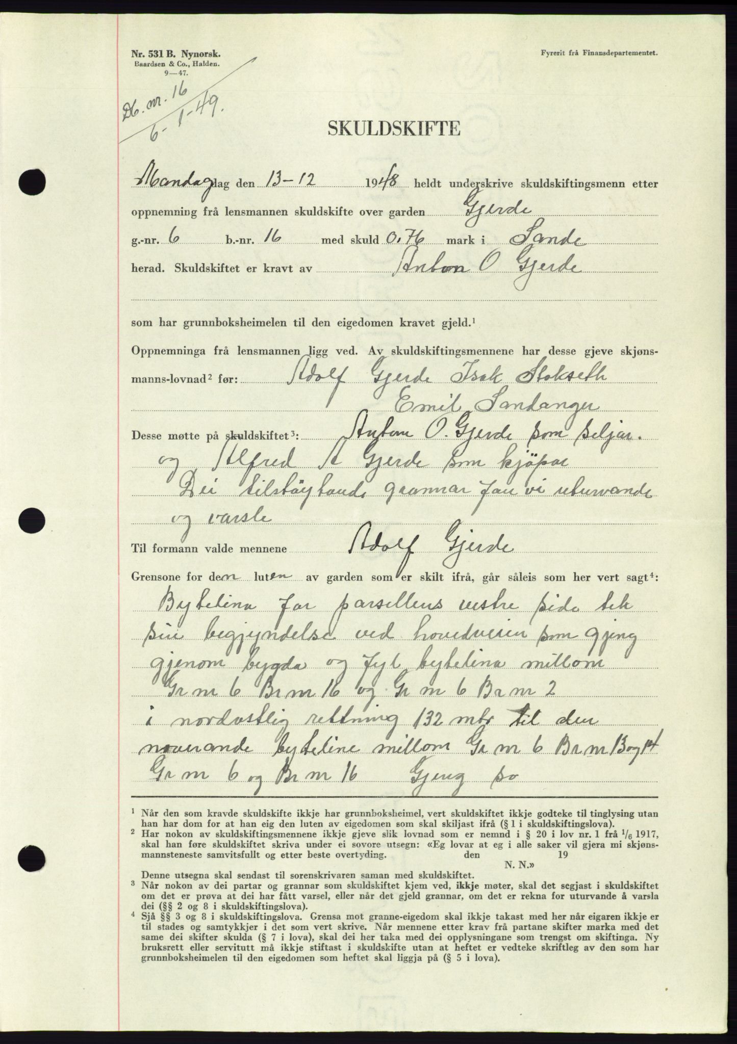 Søre Sunnmøre sorenskriveri, AV/SAT-A-4122/1/2/2C/L0083: Pantebok nr. 9A, 1948-1949, Dagboknr: 16/1949