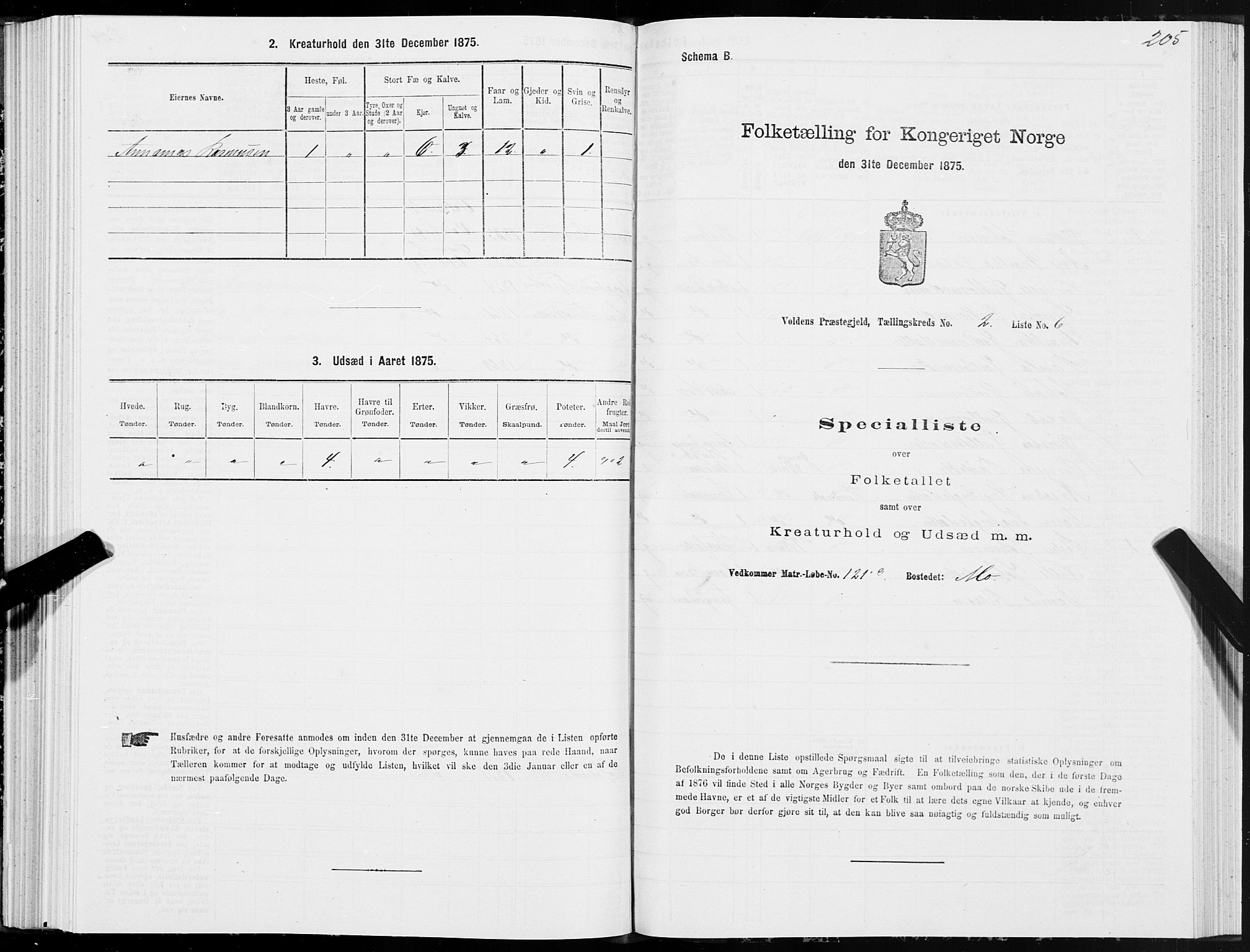 SAT, Folketelling 1875 for 1519P Volda prestegjeld, 1875, s. 2205