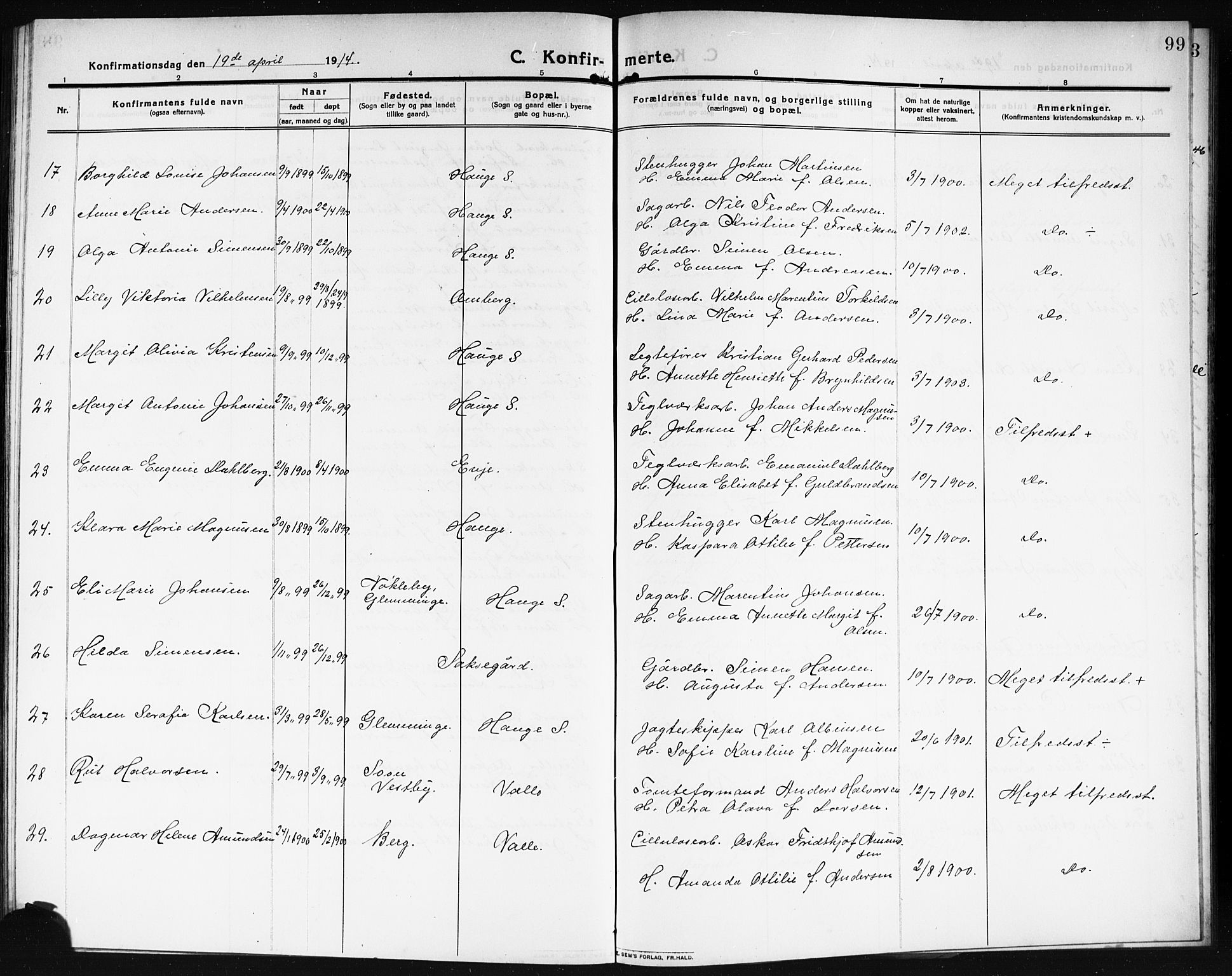 Rolvsøy prestekontor Kirkebøker, AV/SAO-A-2004/G/Ga/L0001: Klokkerbok nr. 1, 1911-1920, s. 99