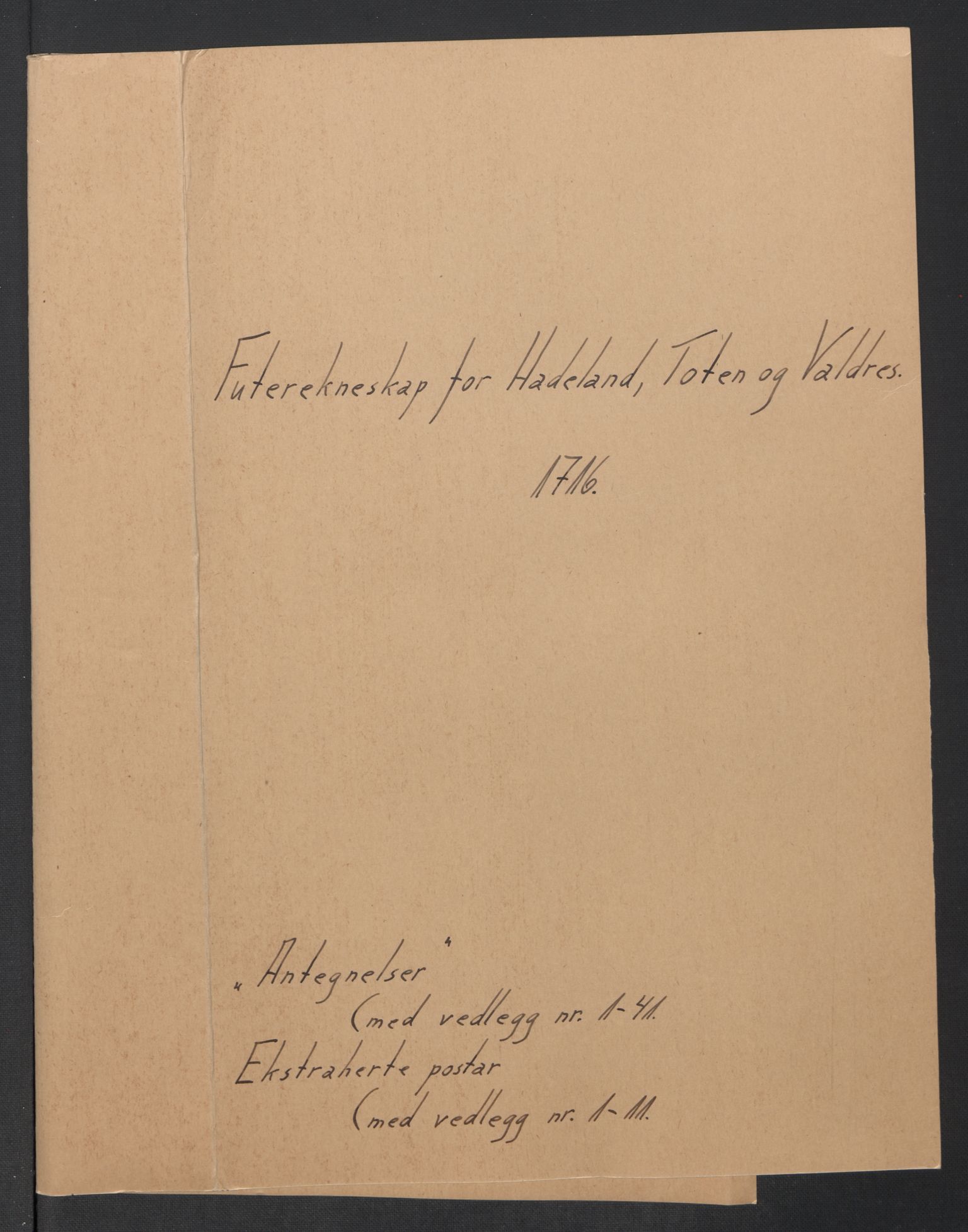 Rentekammeret inntil 1814, Reviderte regnskaper, Fogderegnskap, RA/EA-4092/R18/L1316: Fogderegnskap Hadeland, Toten og Valdres, 1716, s. 2