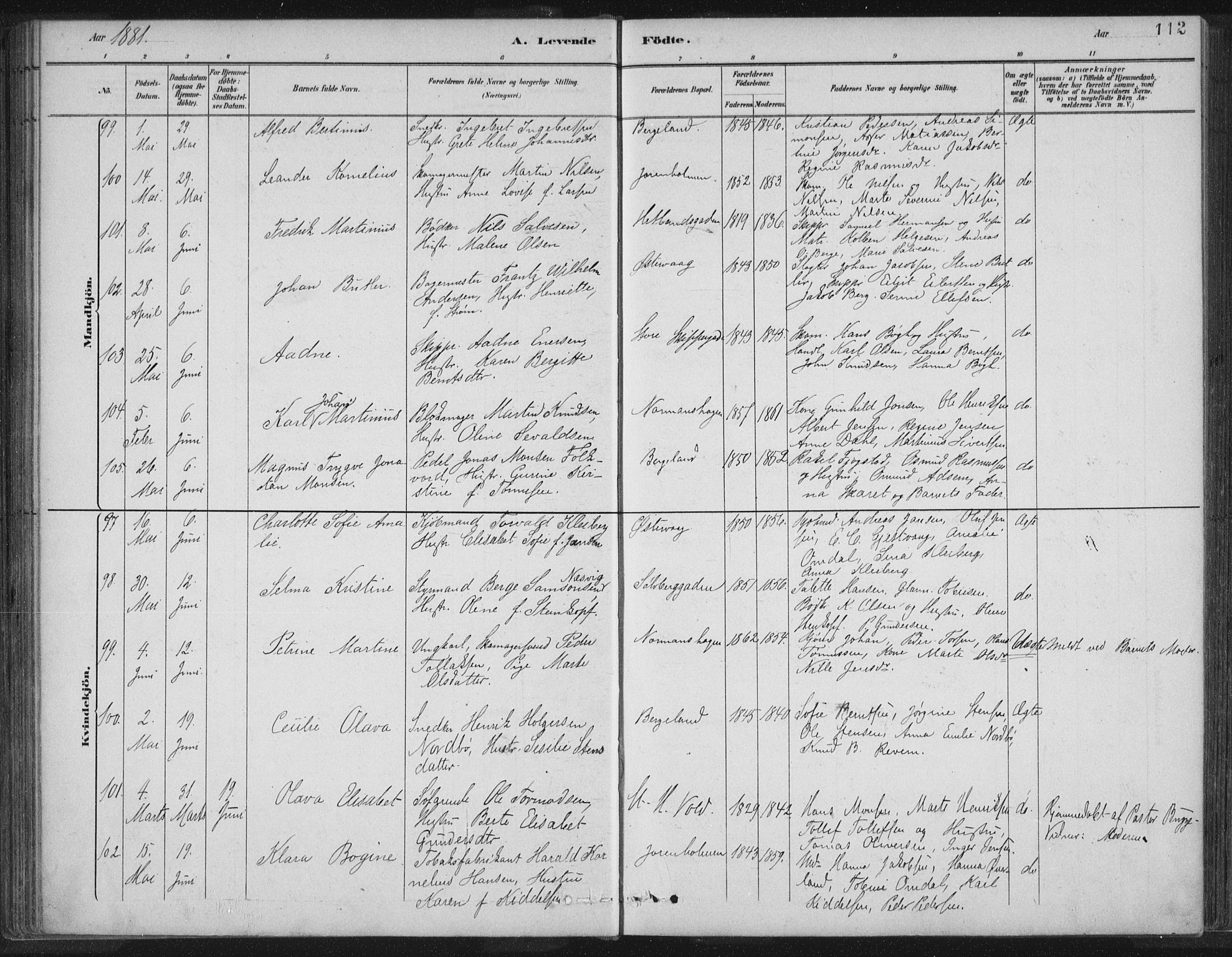 St. Petri sokneprestkontor, AV/SAST-A-101813/001/30/30BB/L0004: Klokkerbok nr. B 4, 1878-1890, s. 112