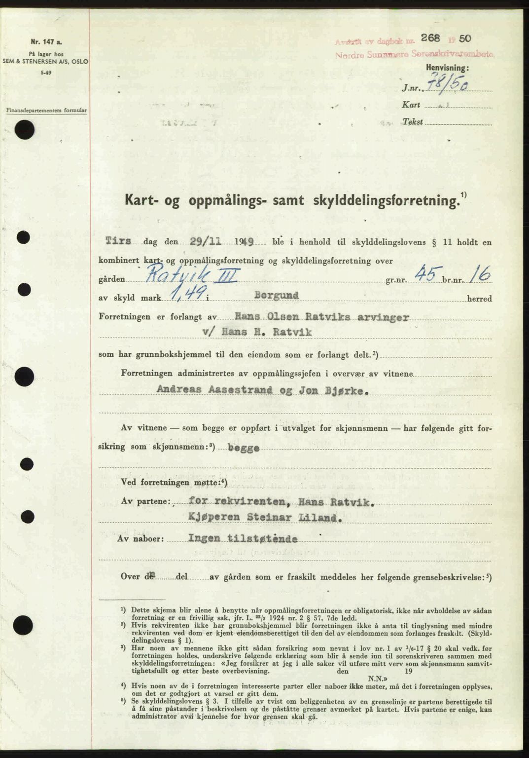 Nordre Sunnmøre sorenskriveri, SAT/A-0006/1/2/2C/2Ca: Pantebok nr. A33, 1949-1950, Dagboknr: 268/1950