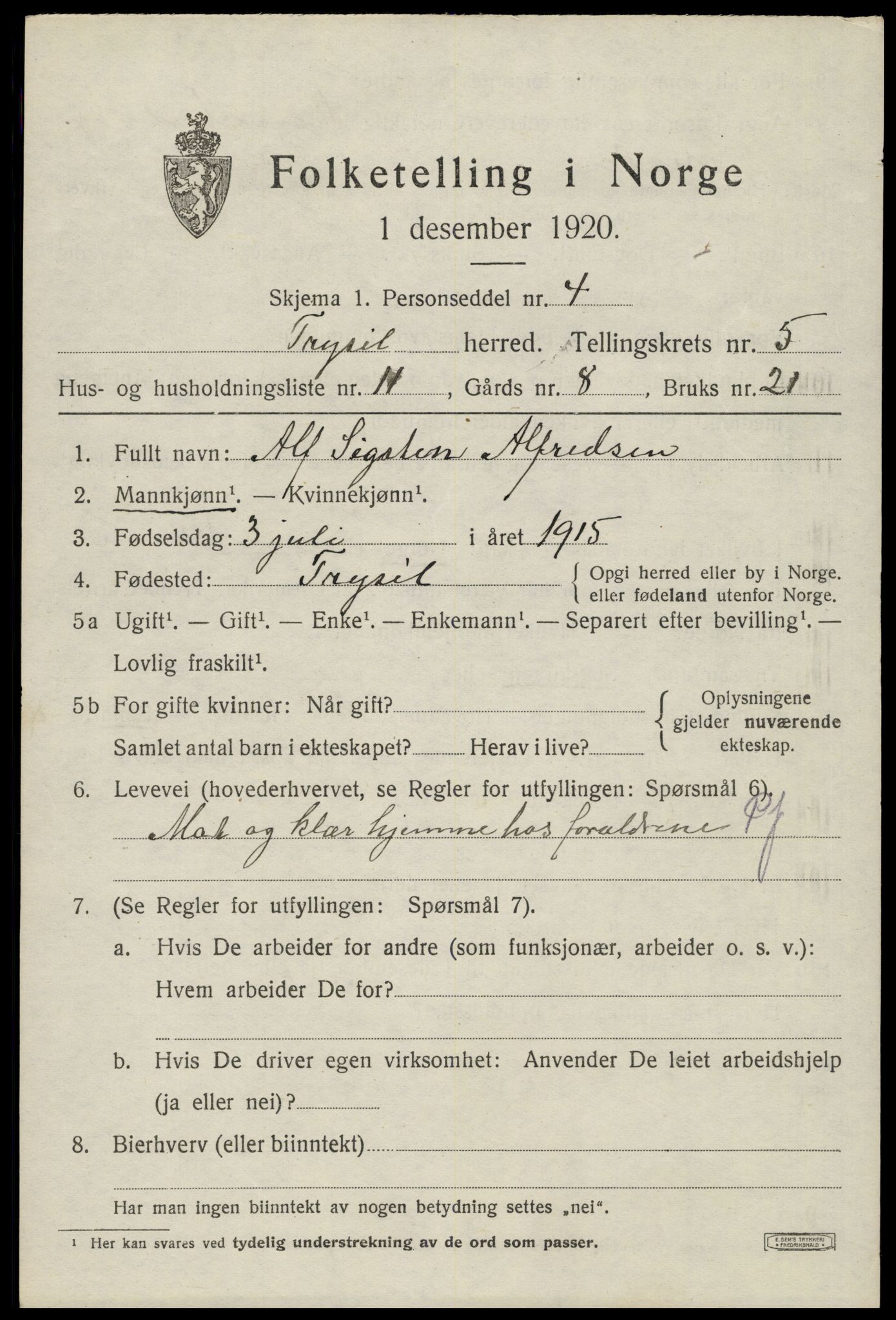 SAH, Folketelling 1920 for 0428 Trysil herred, 1920, s. 4421