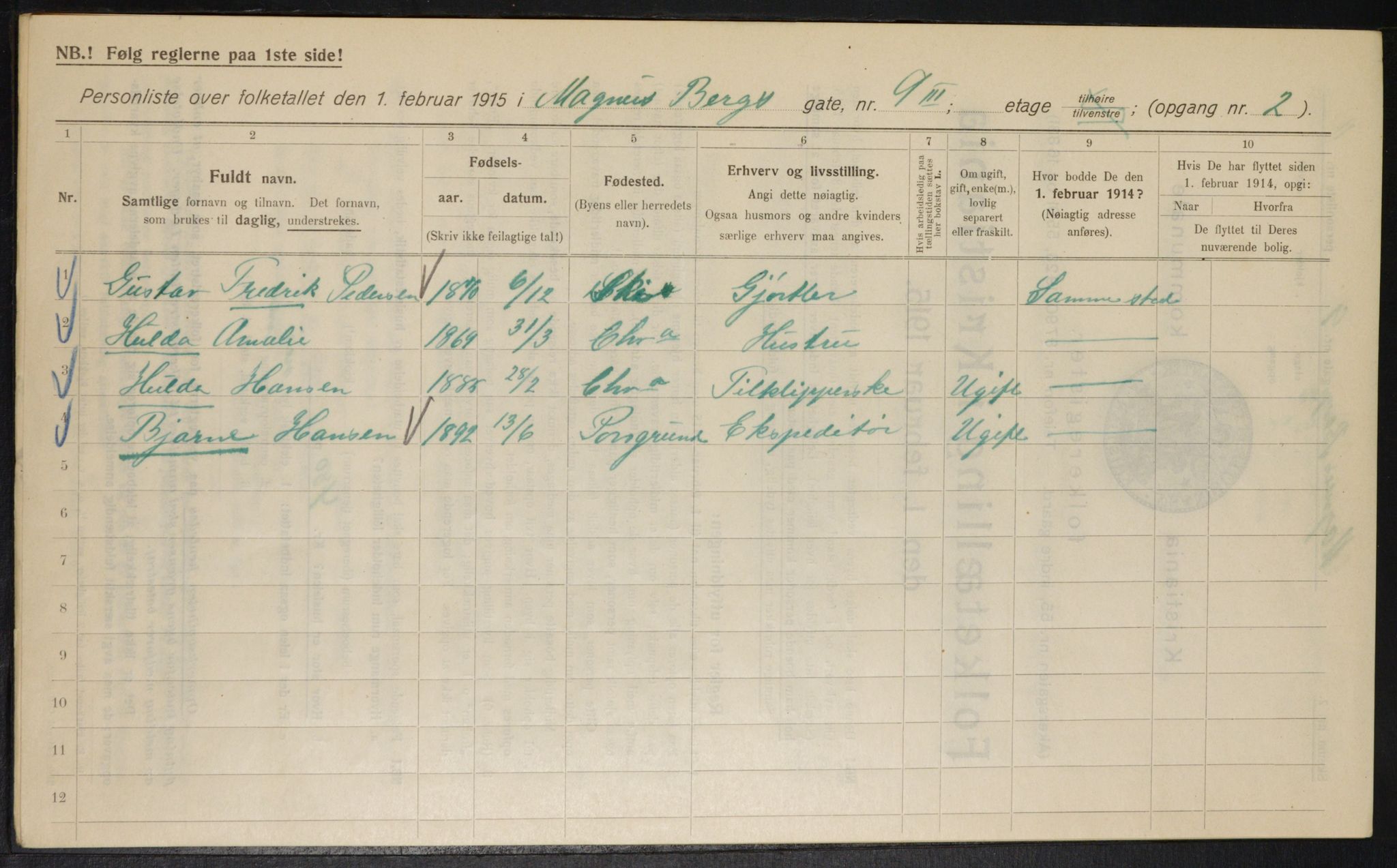 OBA, Kommunal folketelling 1.2.1915 for Kristiania, 1915, s. 58594