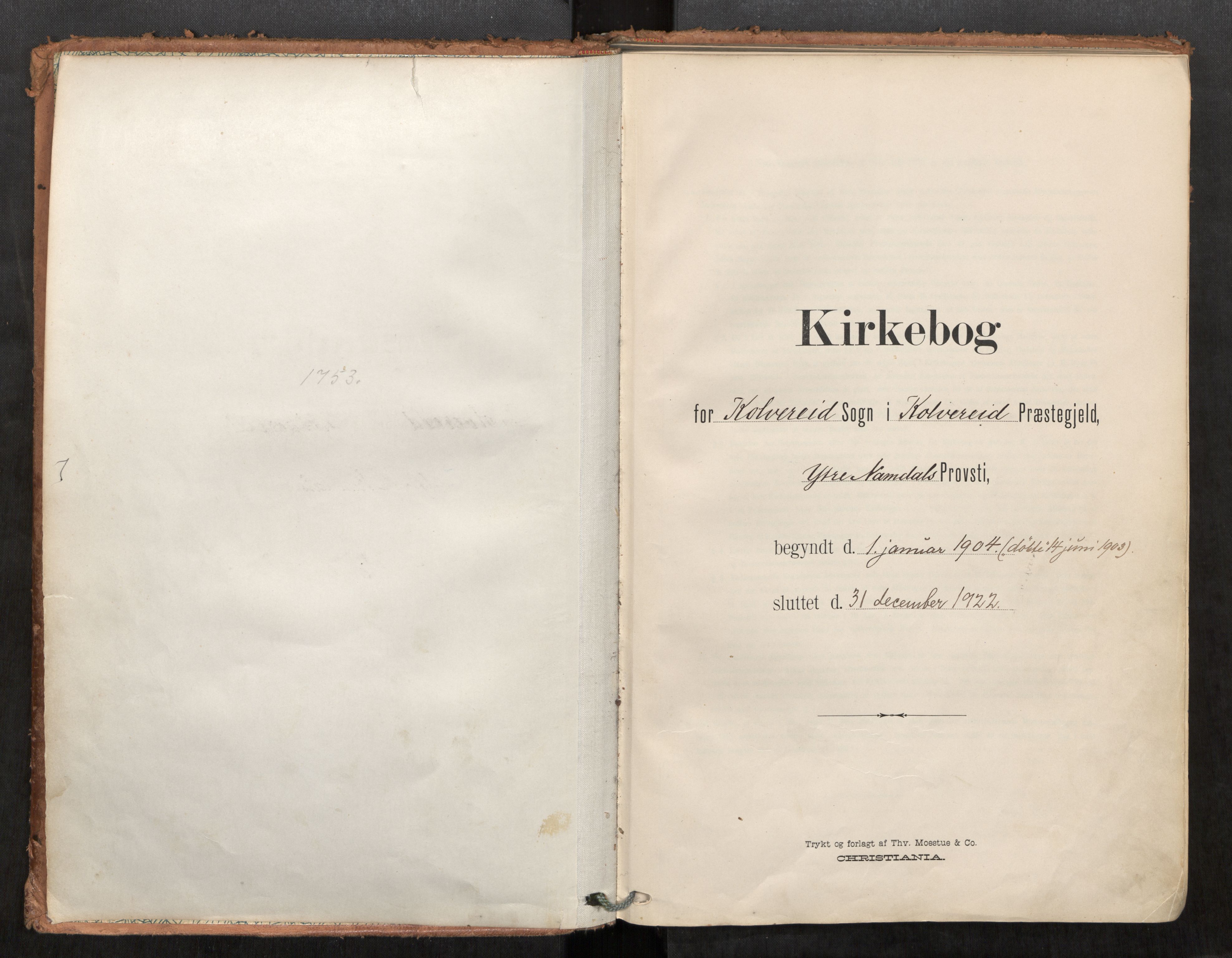 Kolvereid sokneprestkontor, AV/SAT-A-1171/H/Ha/Haa/L0001: Ministerialbok nr. 1, 1903-1922