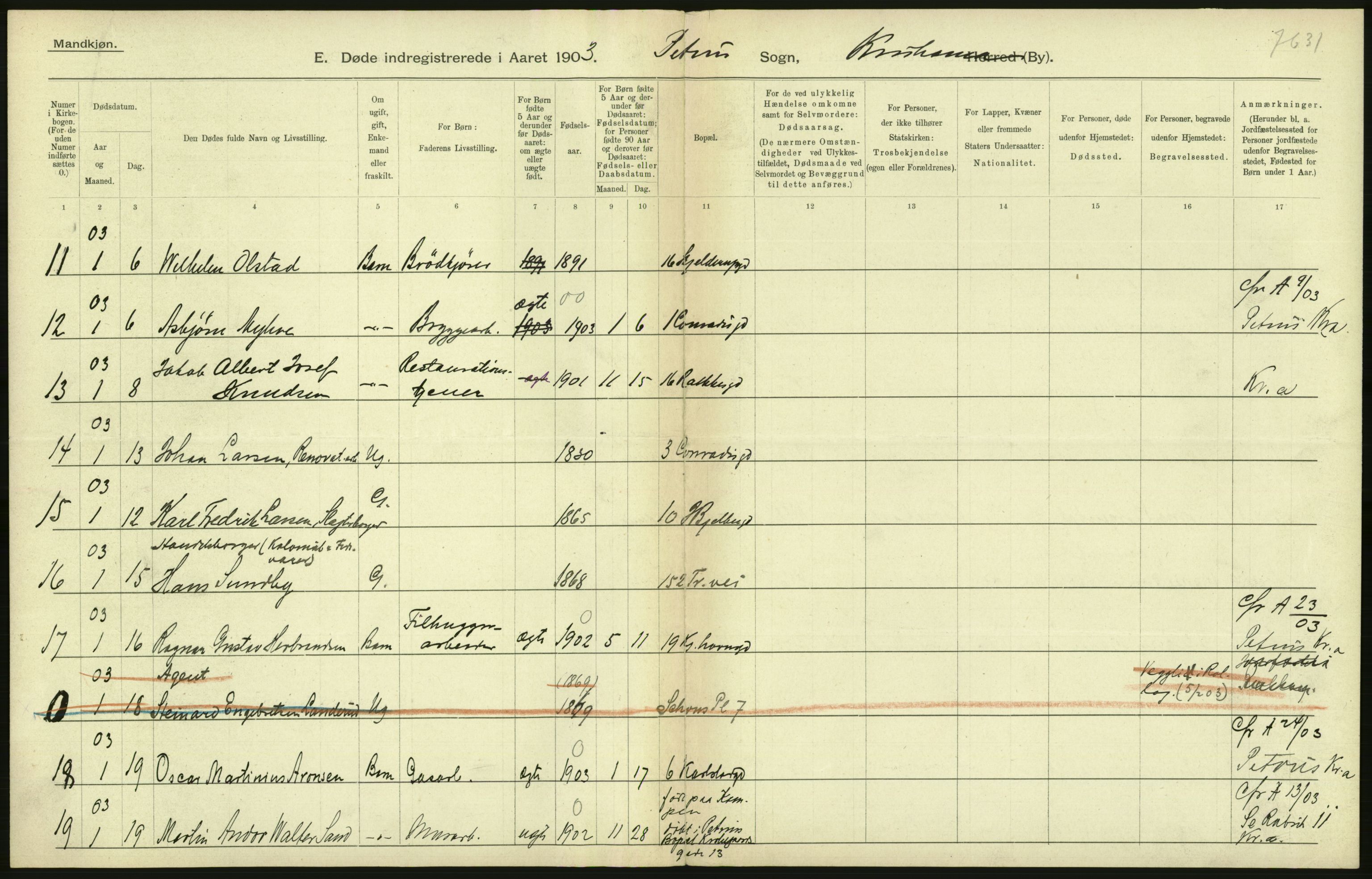 Statistisk sentralbyrå, Sosiodemografiske emner, Befolkning, AV/RA-S-2228/D/Df/Dfa/Dfaa/L0004: Kristiania: Gifte, døde, 1903, s. 332