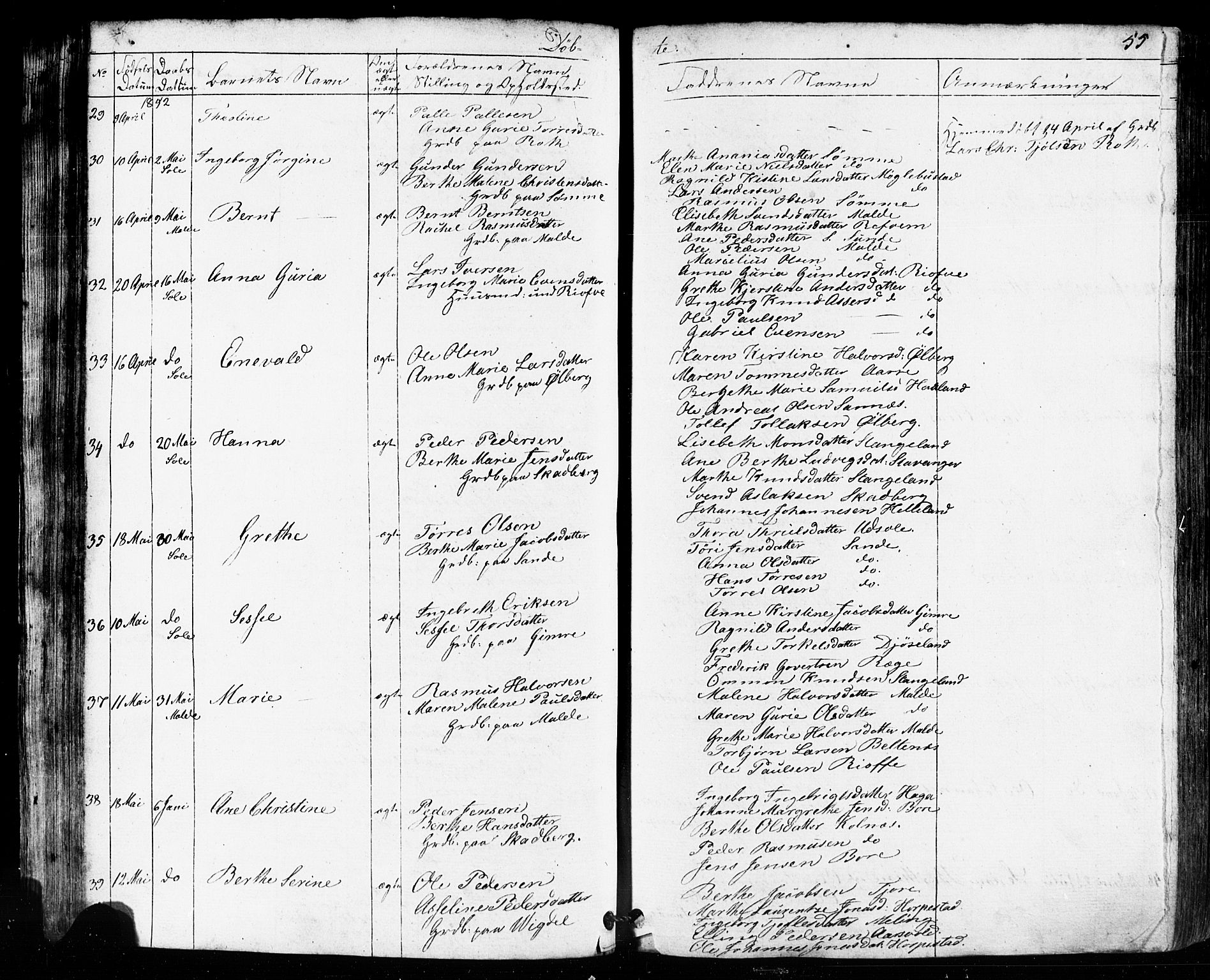 Håland sokneprestkontor, AV/SAST-A-101802/001/30BB/L0002: Klokkerbok nr. B 2, 1845-1872, s. 55