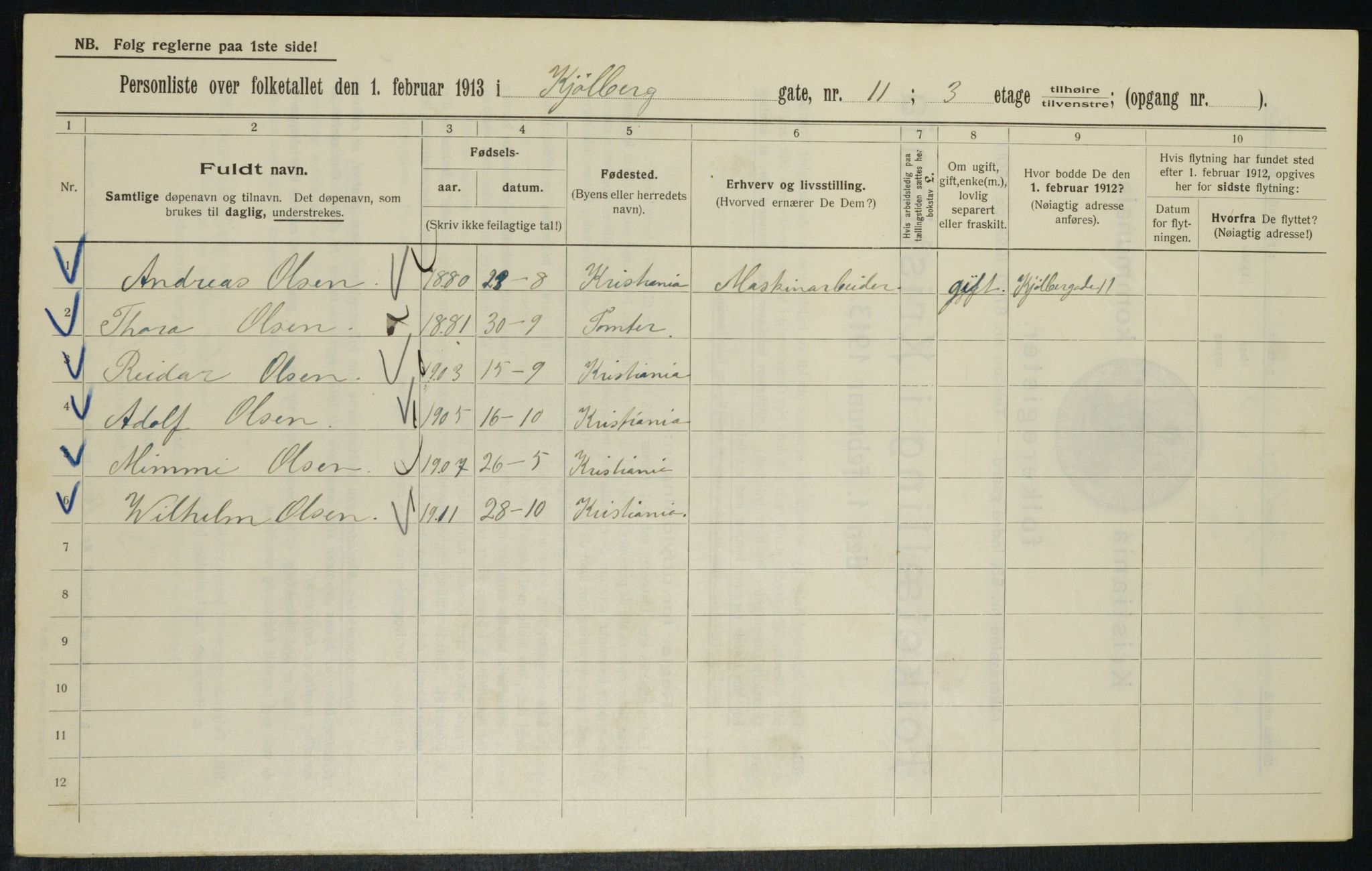 OBA, Kommunal folketelling 1.2.1913 for Kristiania, 1913, s. 51249