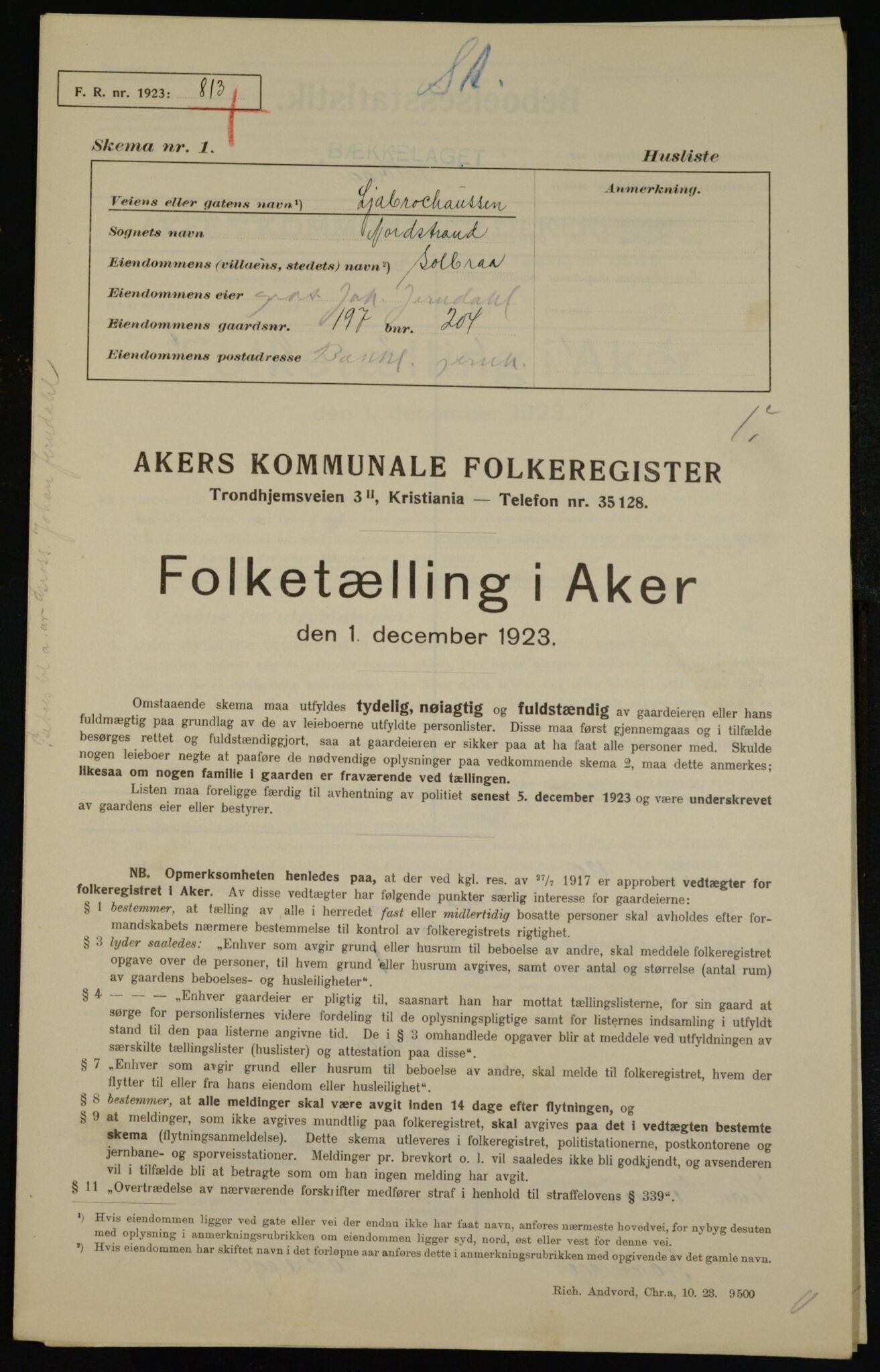 , Kommunal folketelling 1.12.1923 for Aker, 1923, s. 41655