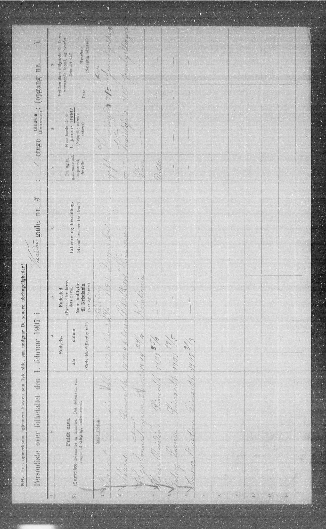 OBA, Kommunal folketelling 1.2.1907 for Kristiania kjøpstad, 1907, s. 61965