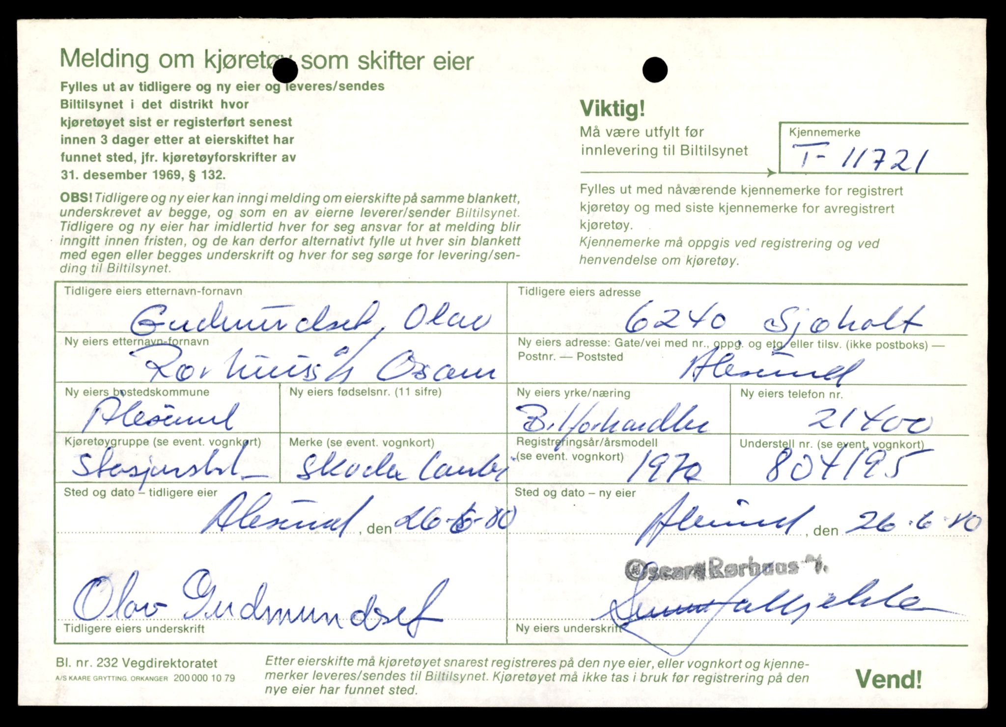 Møre og Romsdal vegkontor - Ålesund trafikkstasjon, SAT/A-4099/F/Fe/L0030: Registreringskort for kjøretøy T 11620 - T 11799, 1927-1998, s. 1263