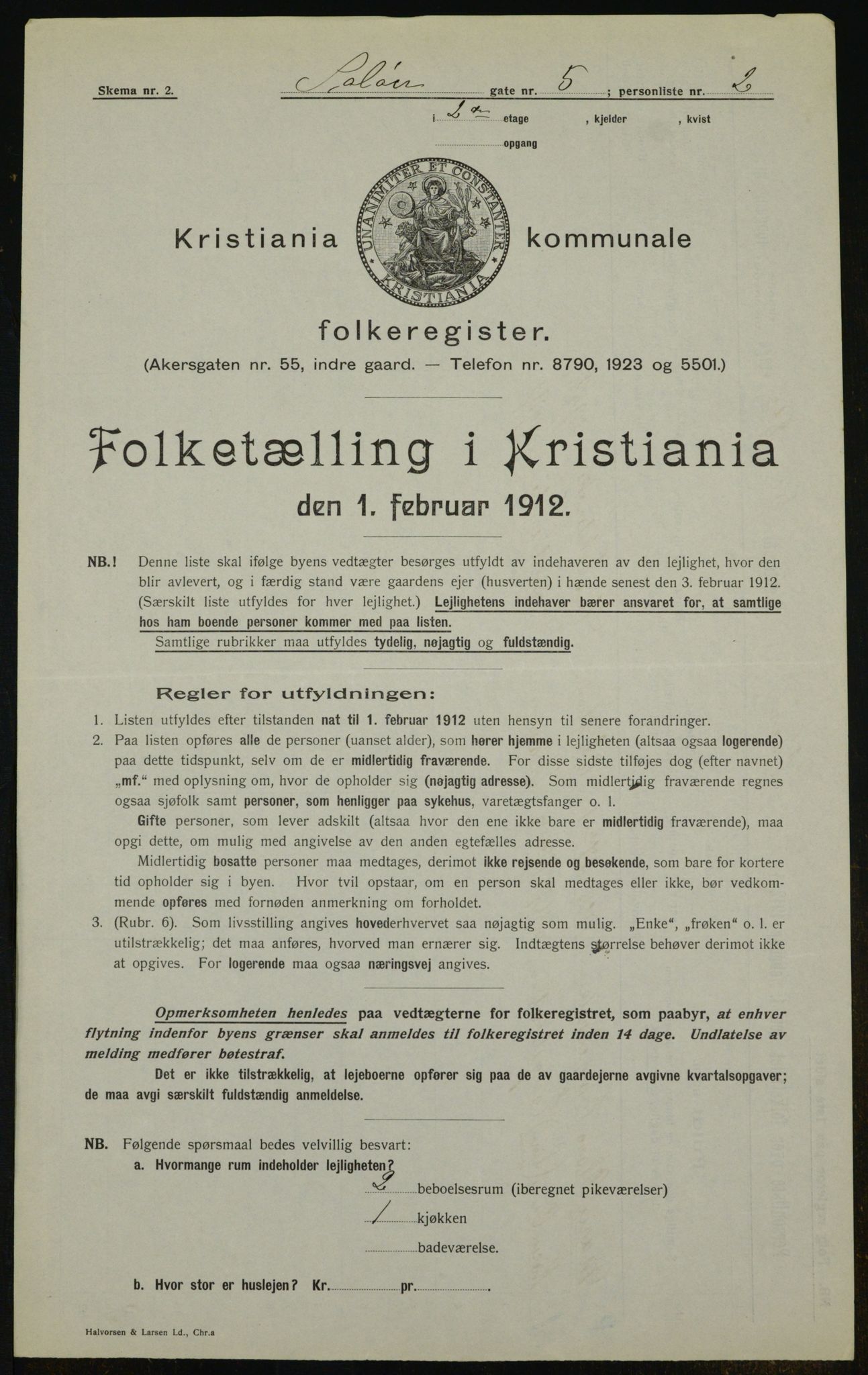 OBA, Kommunal folketelling 1.2.1912 for Kristiania, 1912, s. 100044