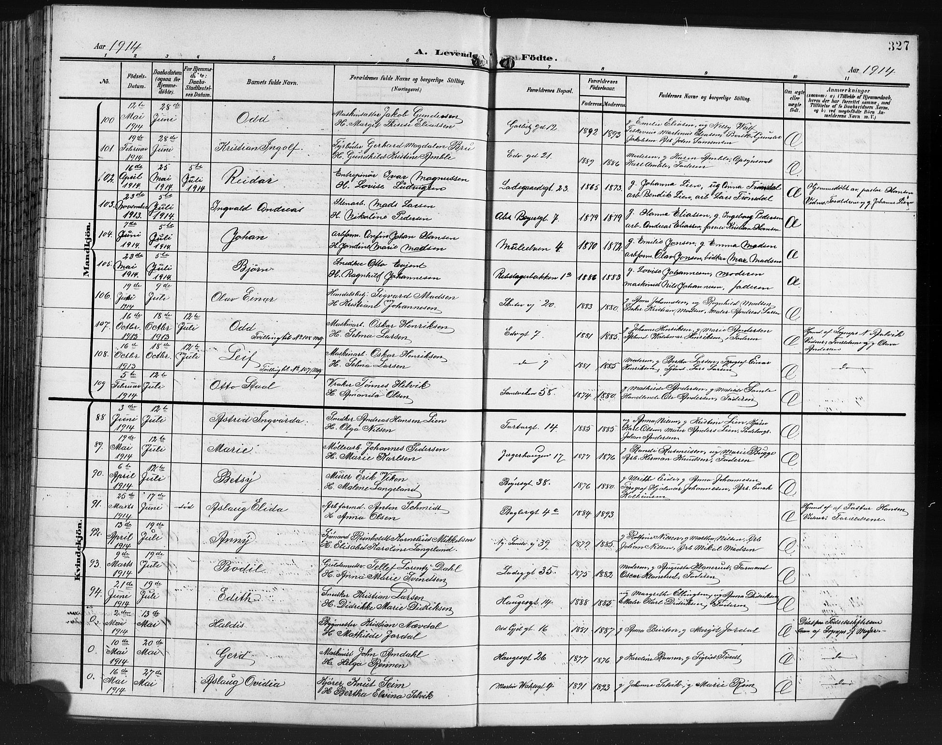 Sandviken Sokneprestembete, AV/SAB-A-77601/H/Hb/L0004: Klokkerbok nr. B 1, 1901-1914, s. 327