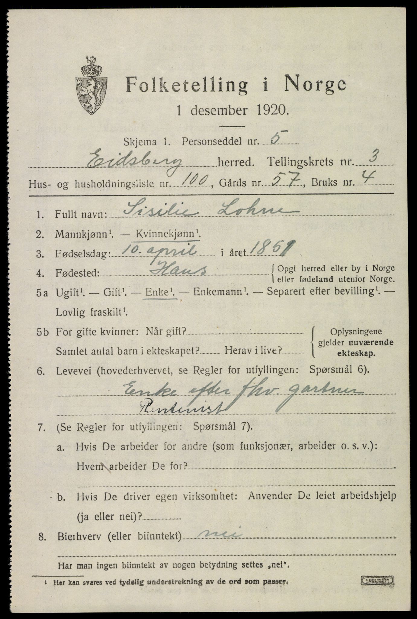SAO, Folketelling 1920 for 0125 Eidsberg herred, 1920, s. 5363