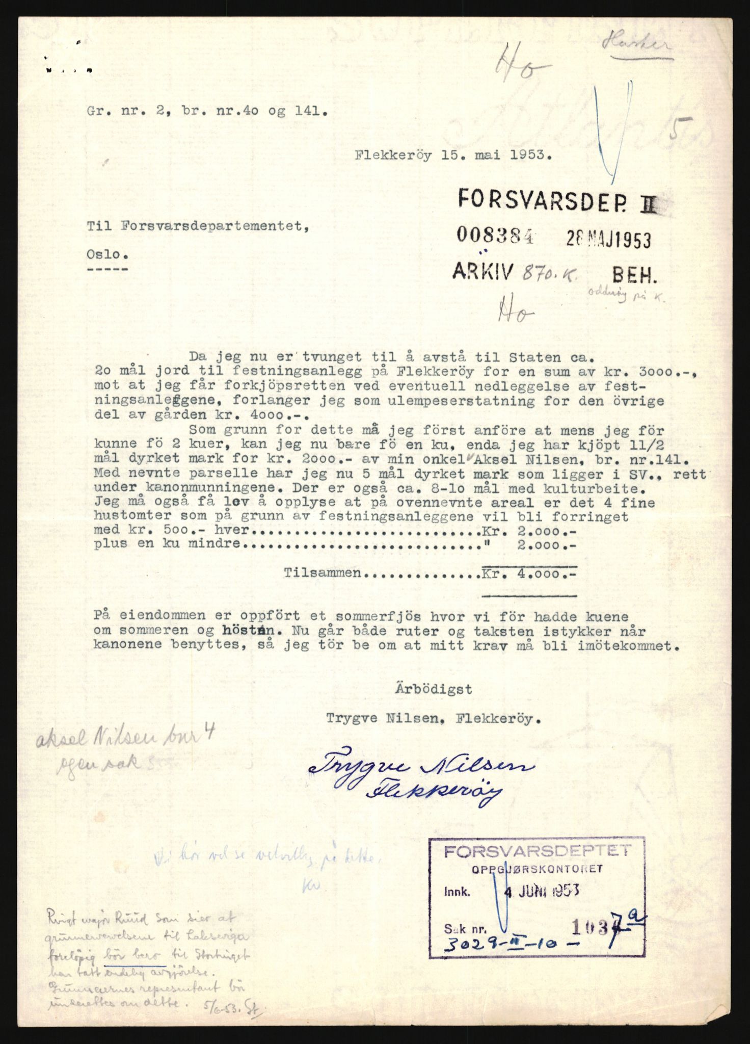 Forsvarsdepartementet, 10. kontor / Oppgjørskontoret, AV/RA-RAFA-1225/D/Da/L0062: Laksevika batteri, Kristiansand; Laksevåg ubåtbunker, Bergen, 1940-1962, s. 585