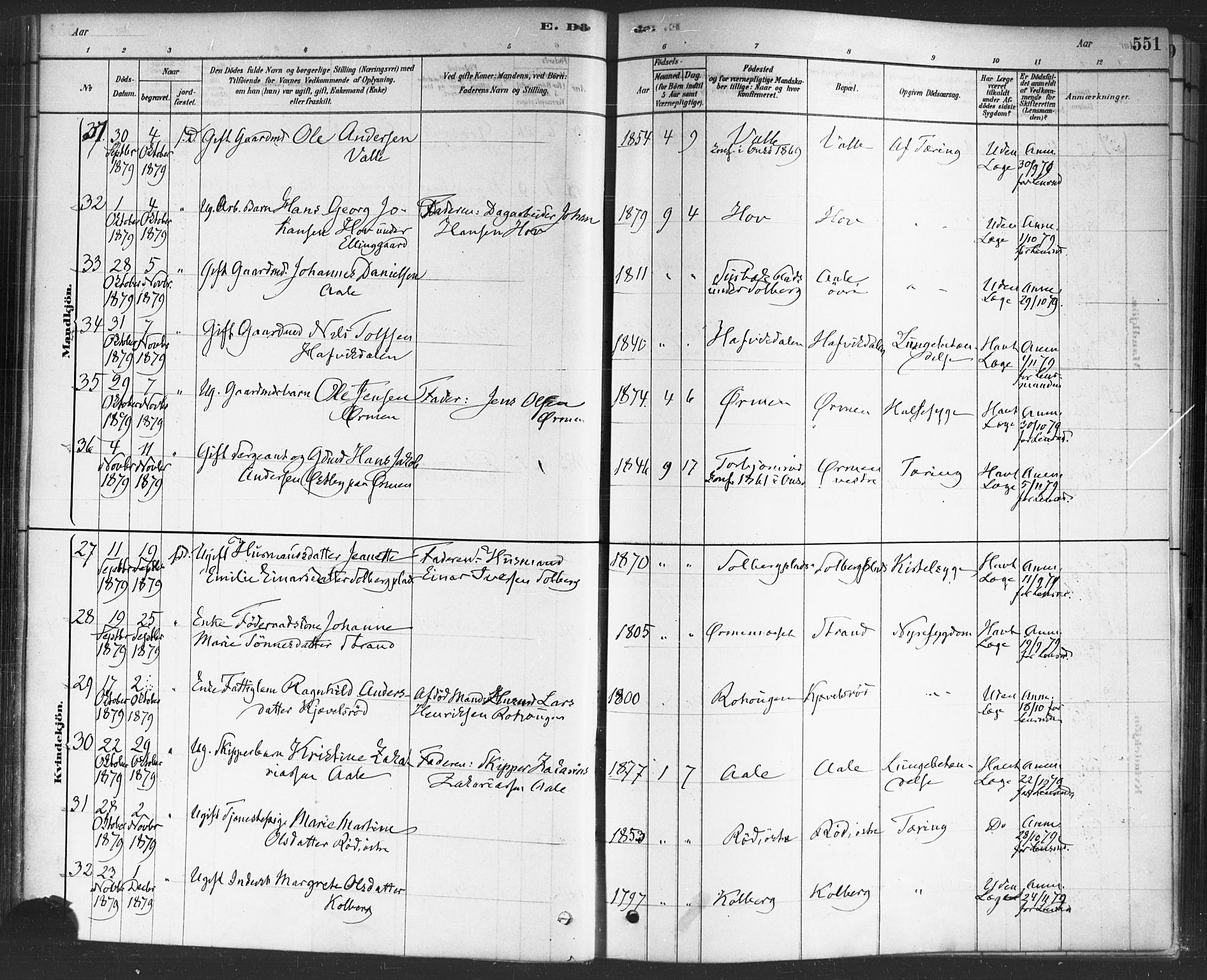 Onsøy prestekontor Kirkebøker, AV/SAO-A-10914/F/Fa/L0006: Ministerialbok nr. I 6, 1878-1898, s. 551