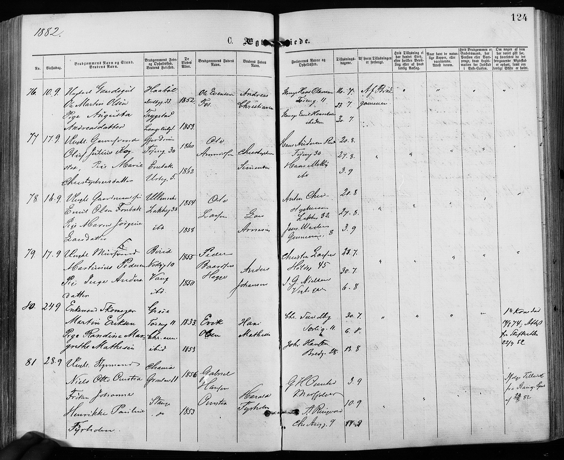 Grønland prestekontor Kirkebøker, SAO/A-10848/F/Fa/L0006: Ministerialbok nr. 6, 1877-1886, s. 124
