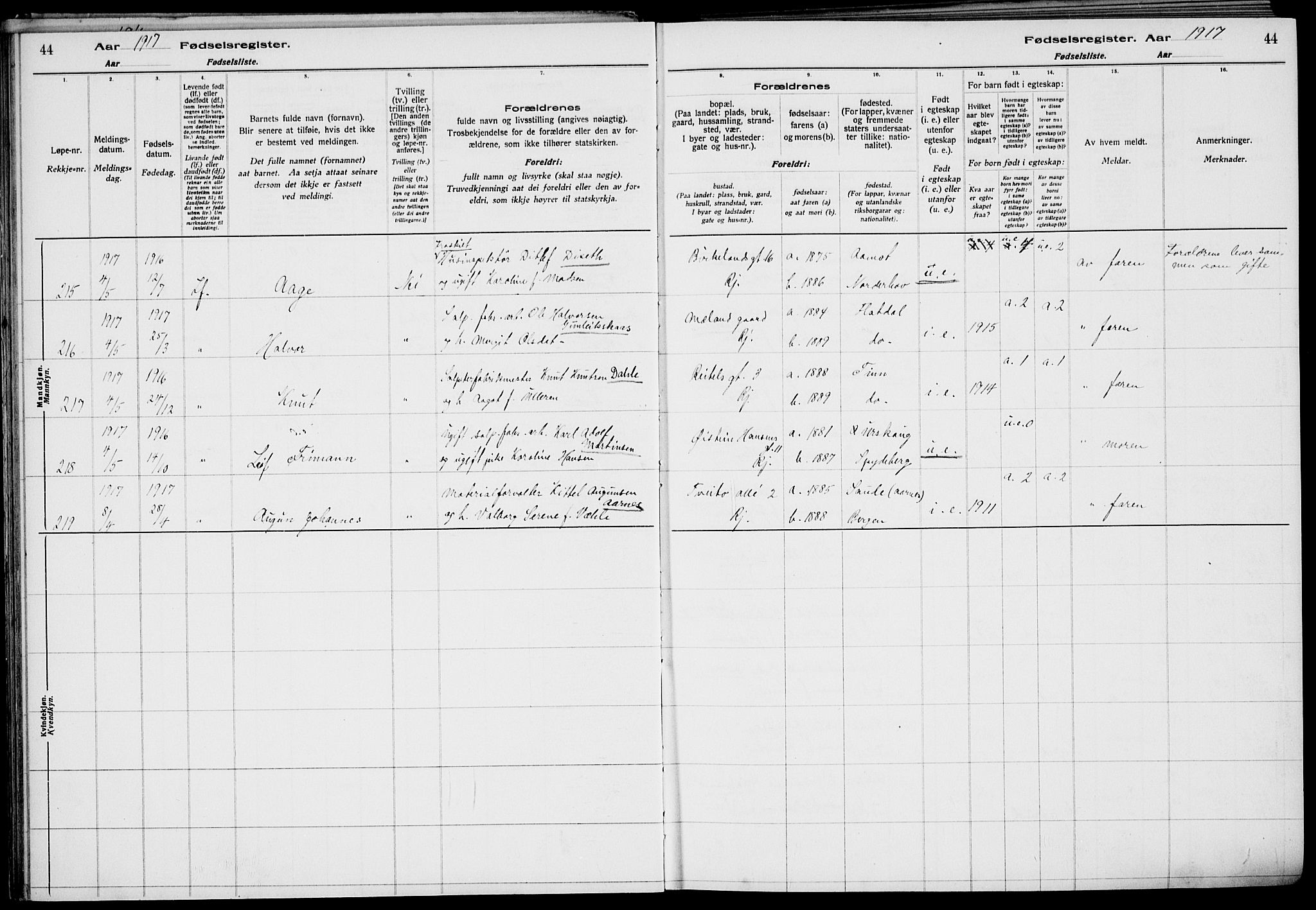 Rjukan kirkebøker, AV/SAKO-A-294/J/Ja/L0001: Fødselsregister nr. 1, 1916-1922, s. 44