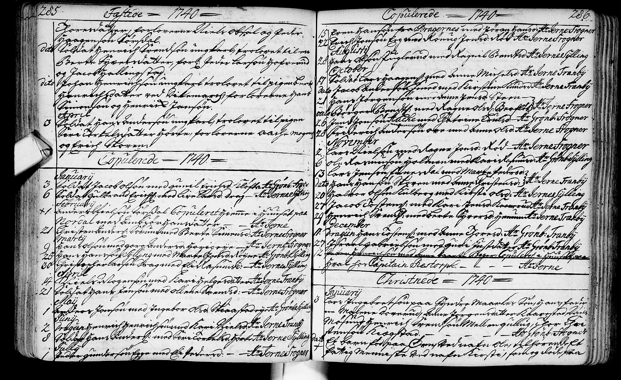 Lier kirkebøker, AV/SAKO-A-230/F/Fa/L0003: Ministerialbok nr. I 3, 1727-1748, s. 285-286