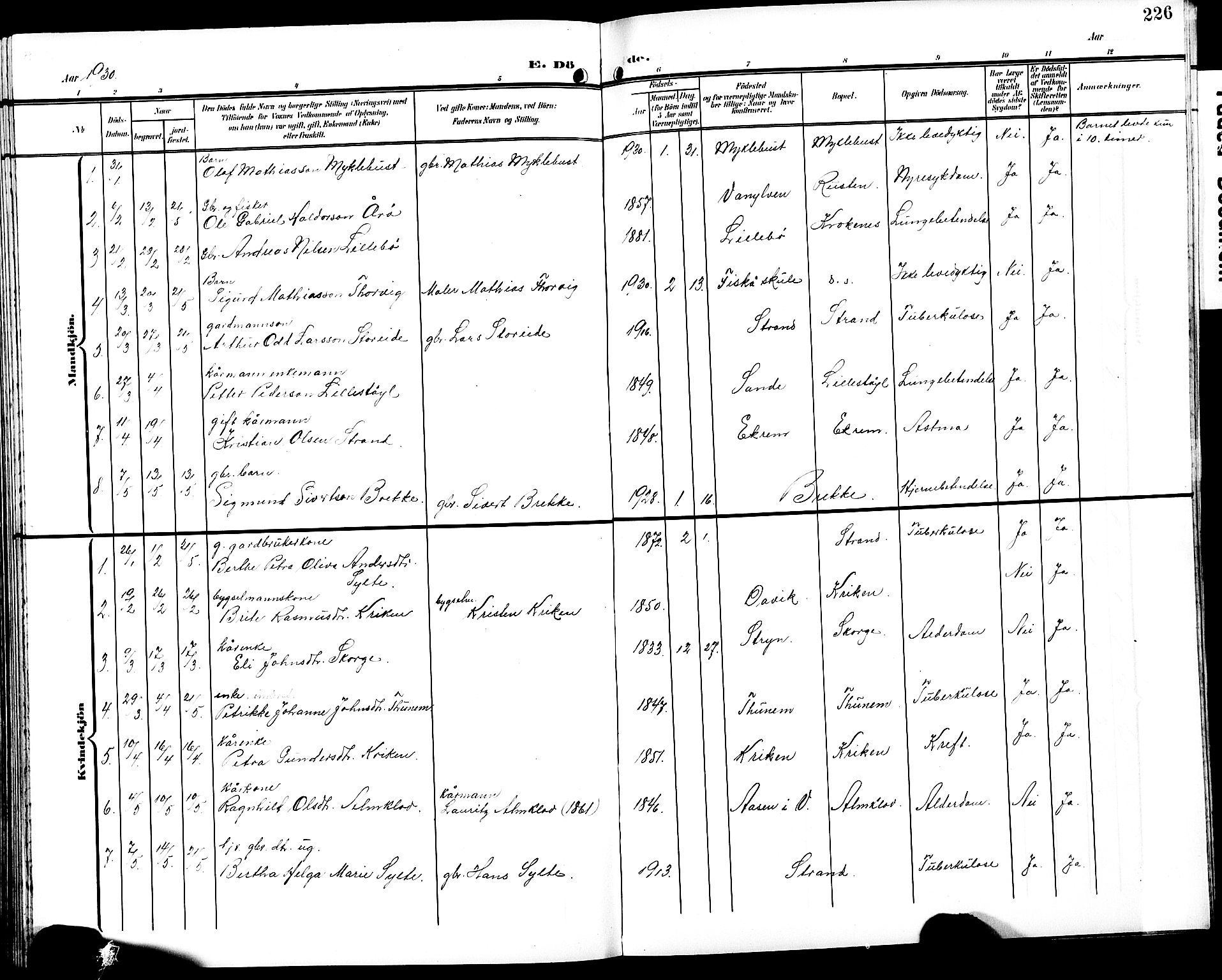 Ministerialprotokoller, klokkerbøker og fødselsregistre - Møre og Romsdal, SAT/A-1454/501/L0018: Klokkerbok nr. 501C04, 1902-1930, s. 226