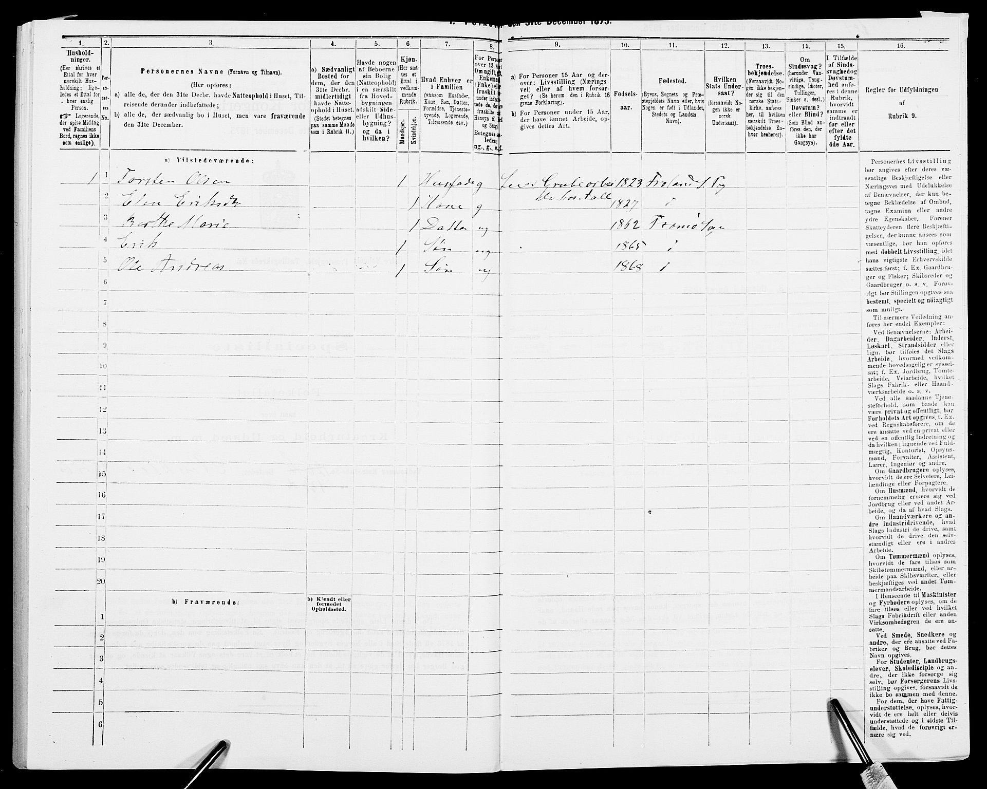 SAK, Folketelling 1875 for 0918P Austre Moland prestegjeld, 1875, s. 1091