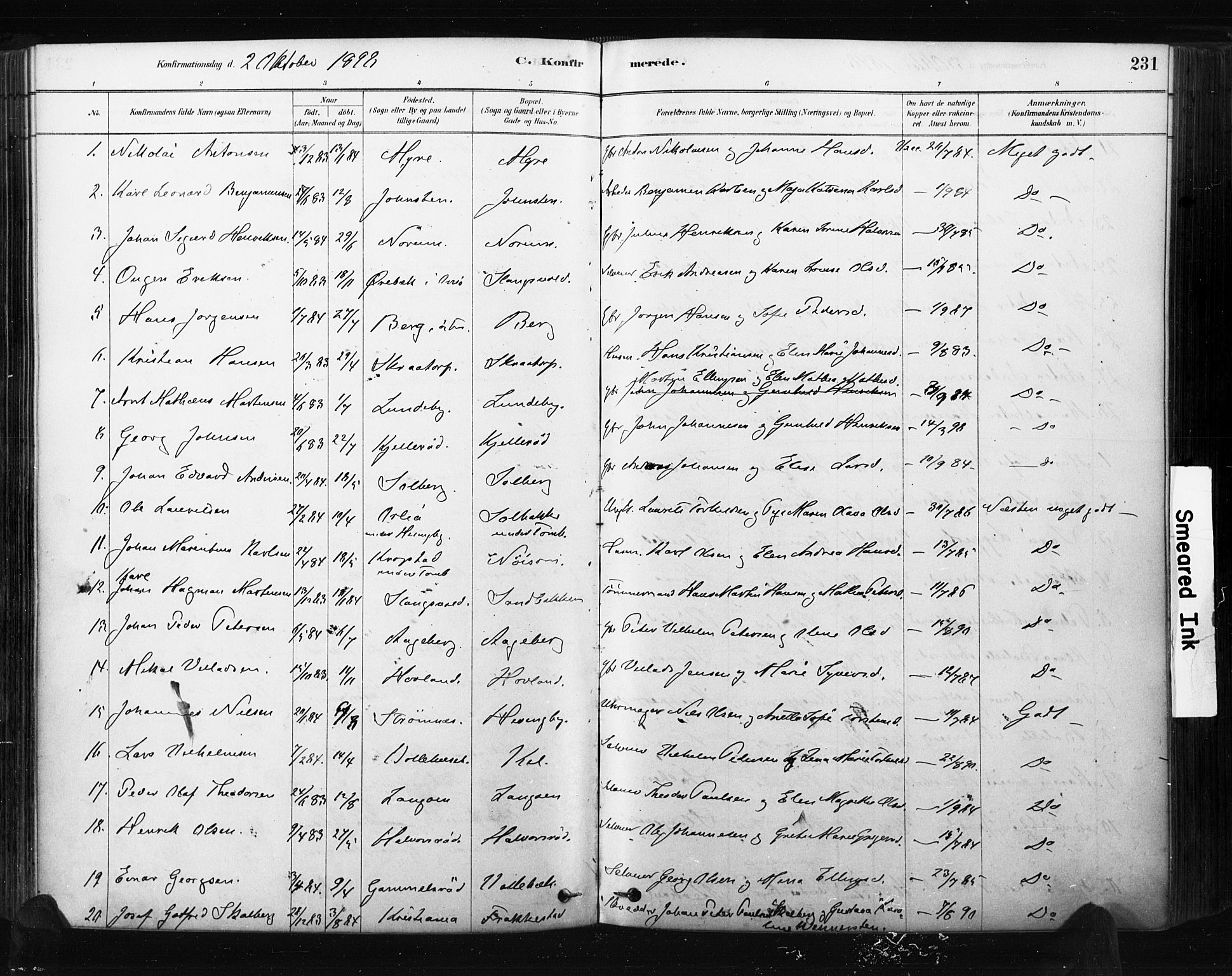 Råde prestekontor kirkebøker, AV/SAO-A-2009/F/Fa/L0007: Ministerialbok nr. 7, 1878-1902, s. 231