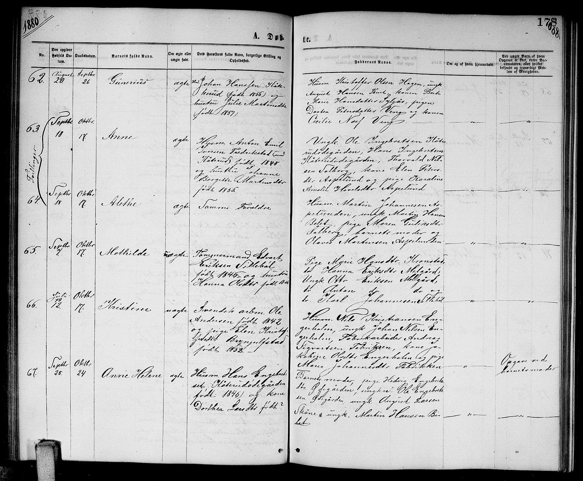 Enebakk prestekontor Kirkebøker, AV/SAO-A-10171c/G/Ga/L0005: Klokkerbok nr. I 5, 1867-1888, s. 178