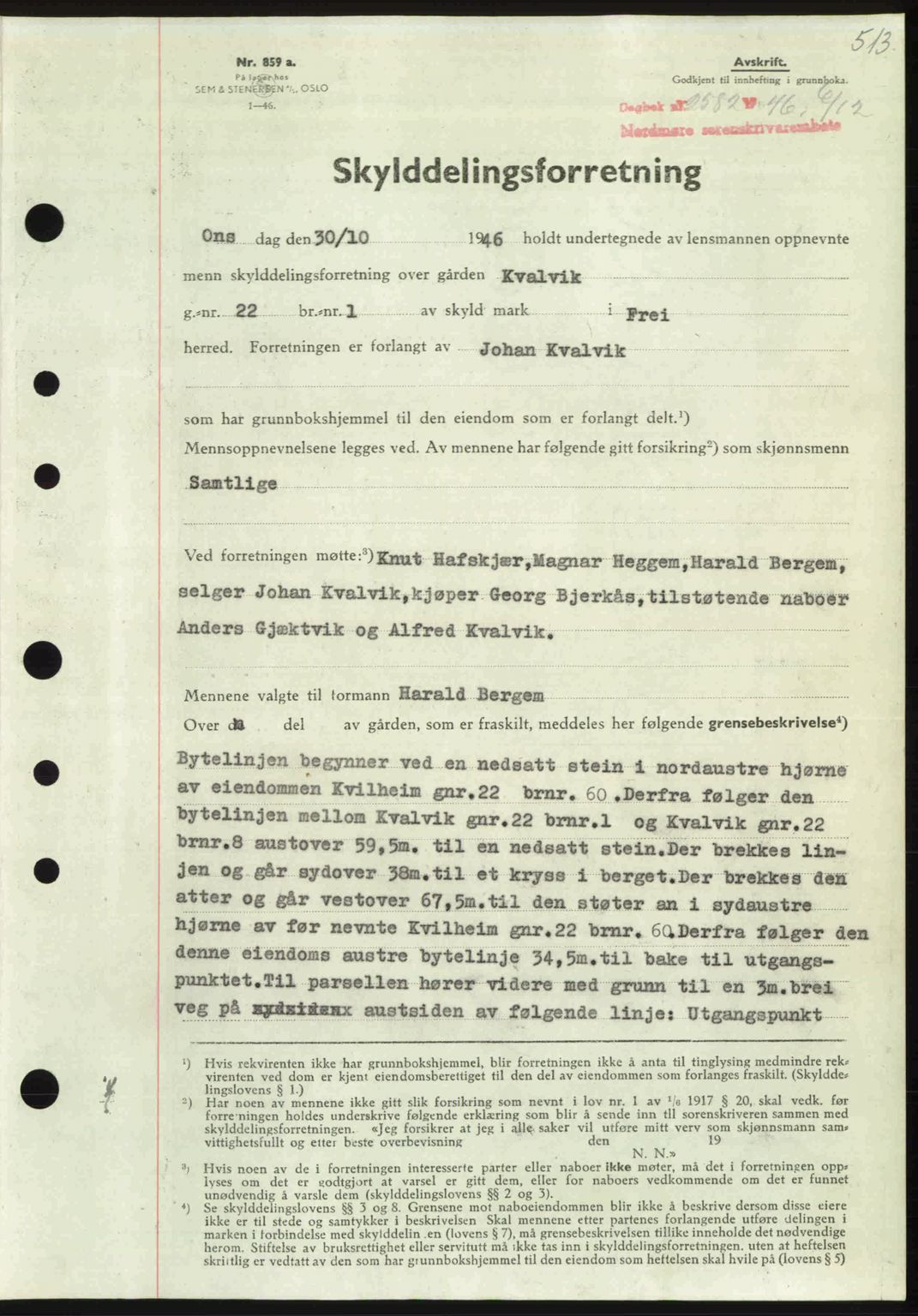 Nordmøre sorenskriveri, SAT/A-4132/1/2/2Ca: Pantebok nr. A103, 1946-1947, Dagboknr: 2582/1946