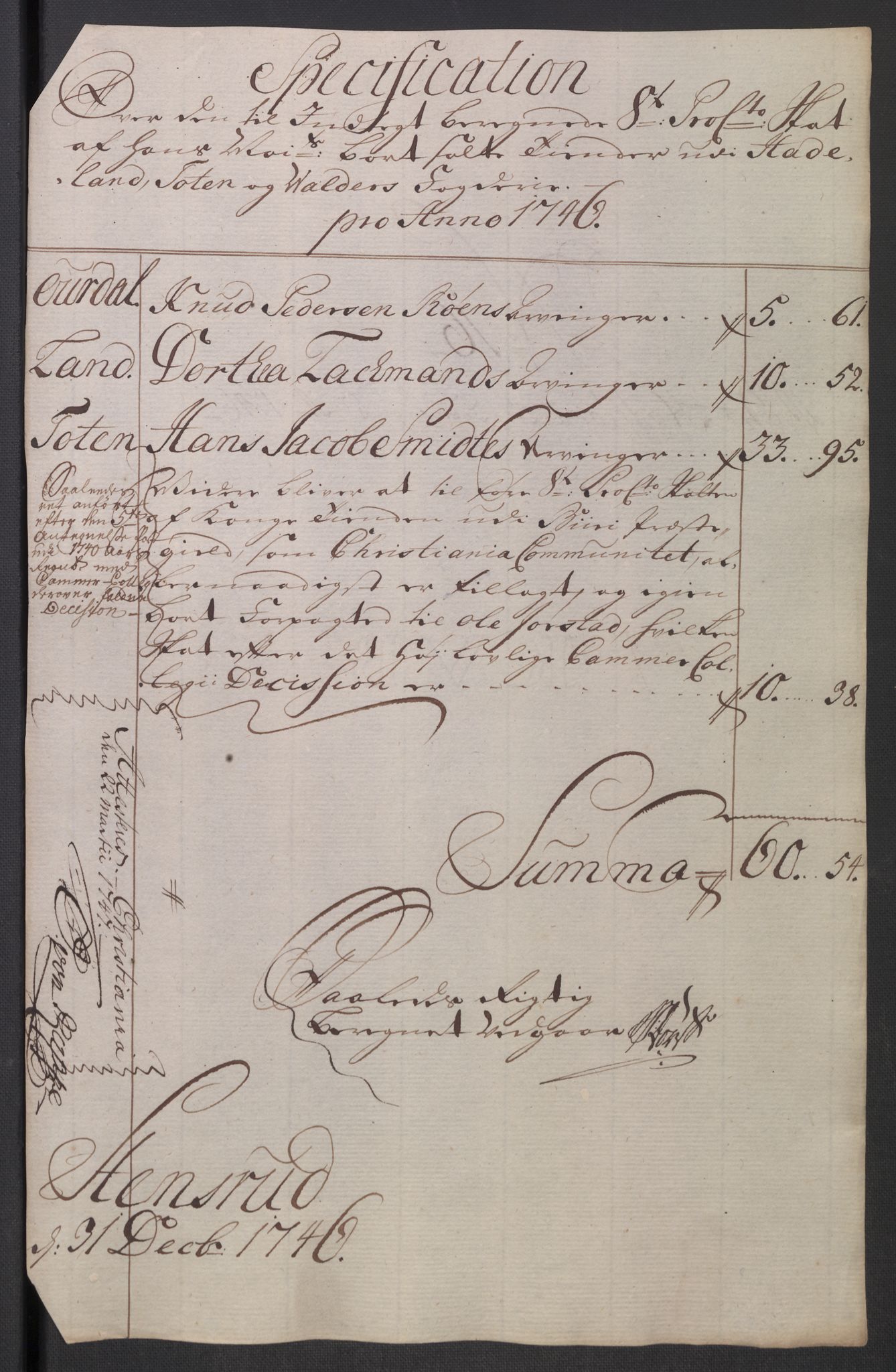 Rentekammeret inntil 1814, Reviderte regnskaper, Fogderegnskap, RA/EA-4092/R18/L1345: Fogderegnskap Hadeland, Toten og Valdres, 1745-1746, s. 402