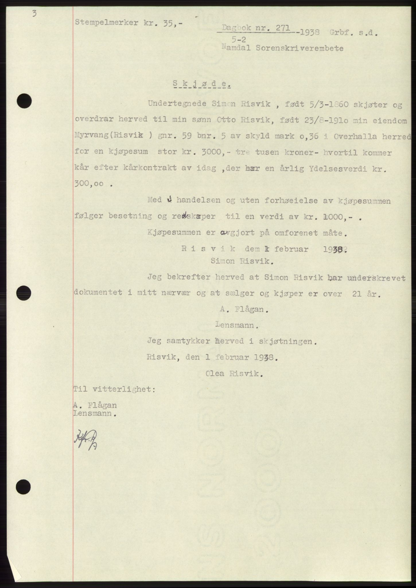 Namdal sorenskriveri, SAT/A-4133/1/2/2C: Pantebok nr. -, 1937-1939, Tingl.dato: 05.02.1938