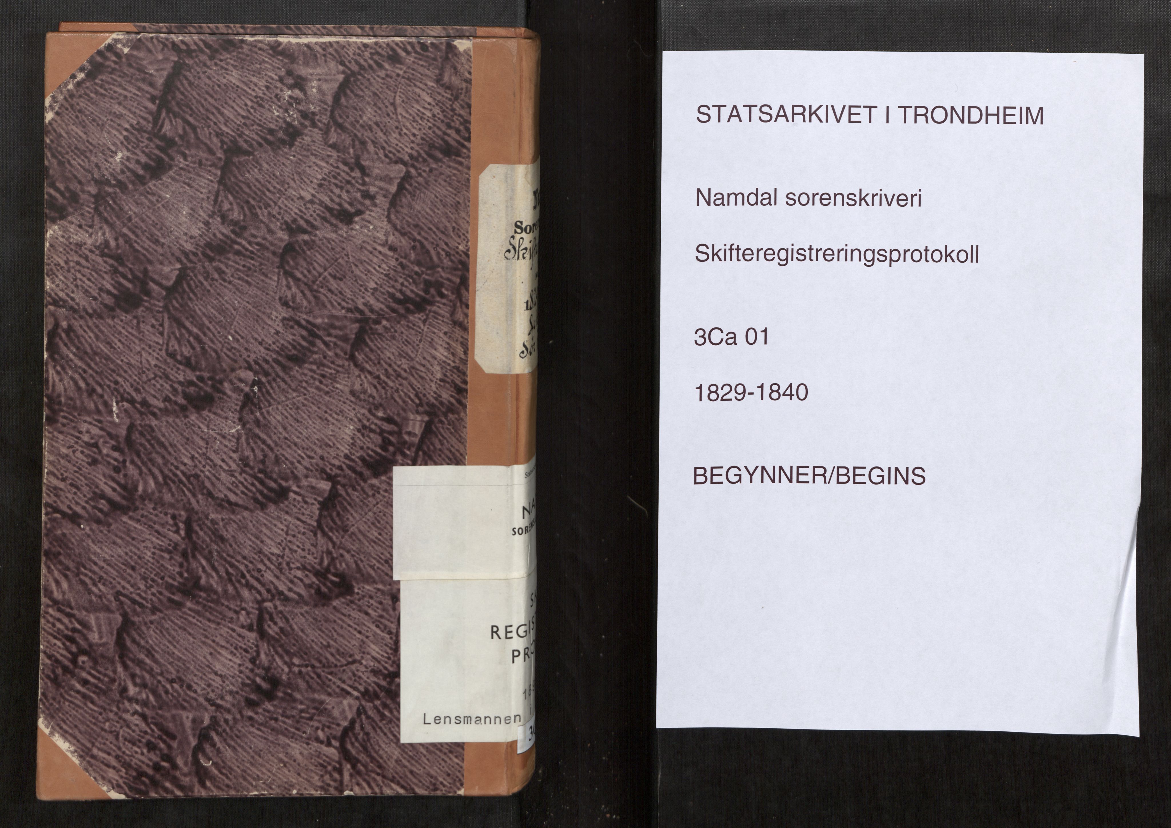 Namdal sorenskriveri, AV/SAT-A-4133/1/3/3Ca/L0001: Skifteregistreringsprotokoll, 1829-1840