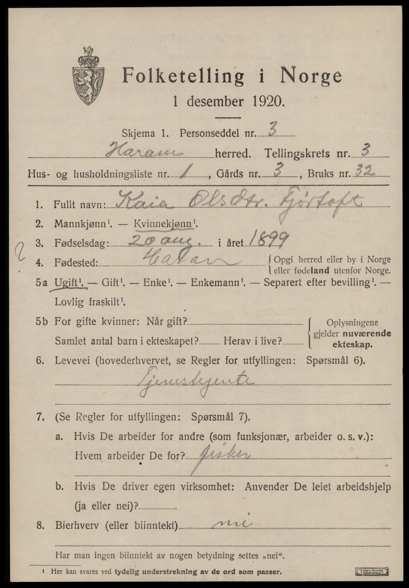 SAT, Folketelling 1920 for 1534 Haram herred, 1920, s. 1843