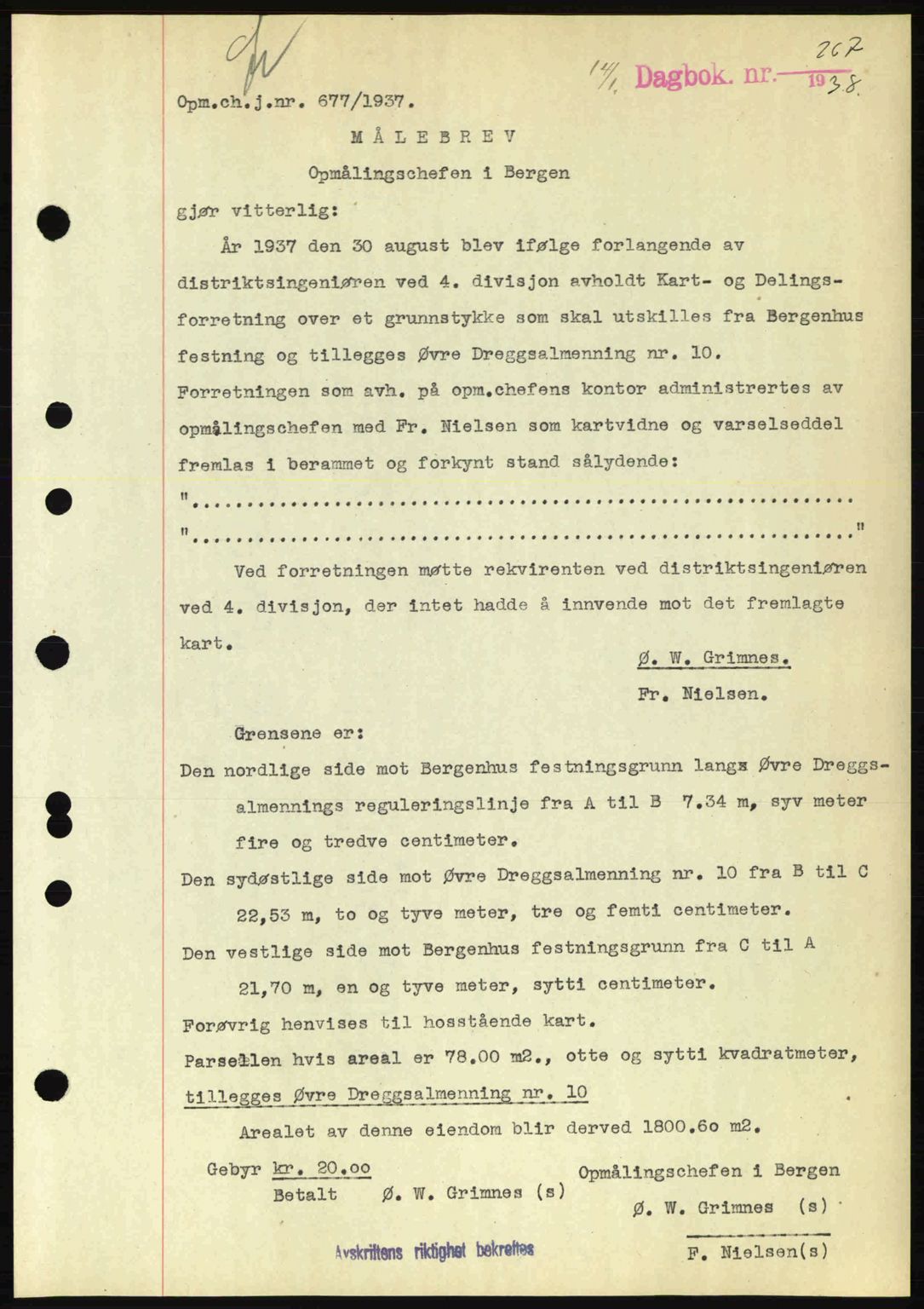 Byfogd og Byskriver i Bergen, SAB/A-3401/03/03Bc/L0006: Pantebok nr. A5, 1937-1938, Dagboknr: 267/1938