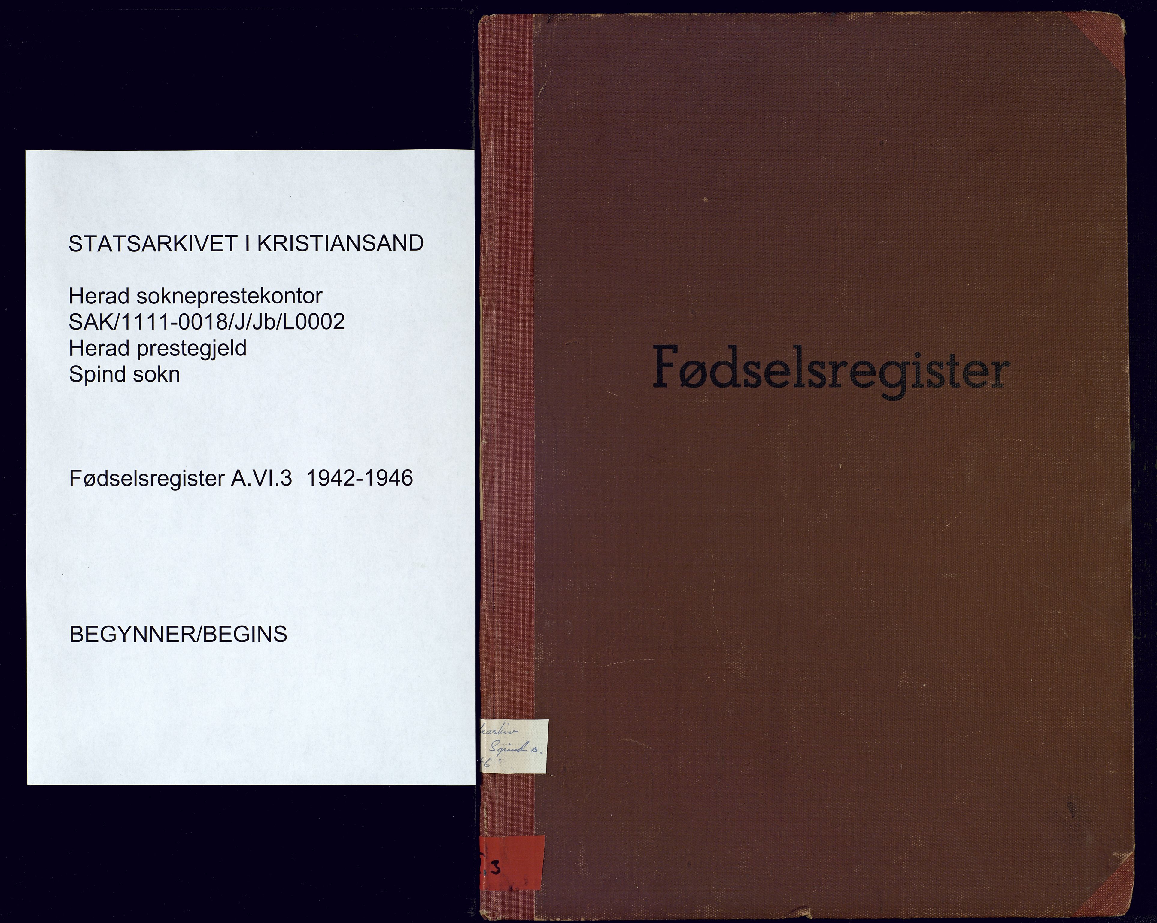 Herad sokneprestkontor, SAK/1111-0018/J/Jb/L0002: Fødselsregister nr. A-VI-3, 1942-1946